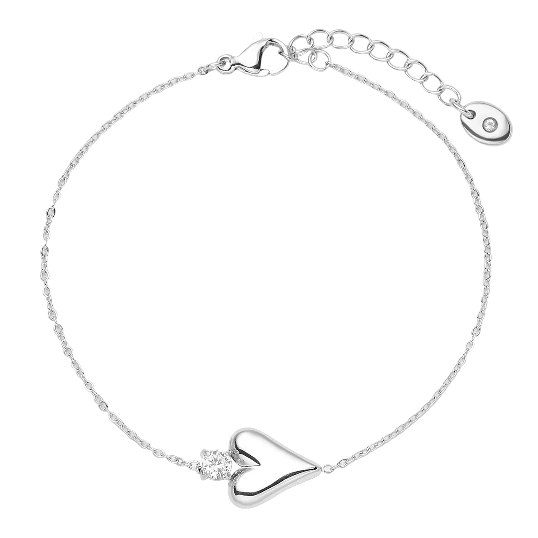 Rhodium Plated Heart & Cubic Zirconia Set Bracelet