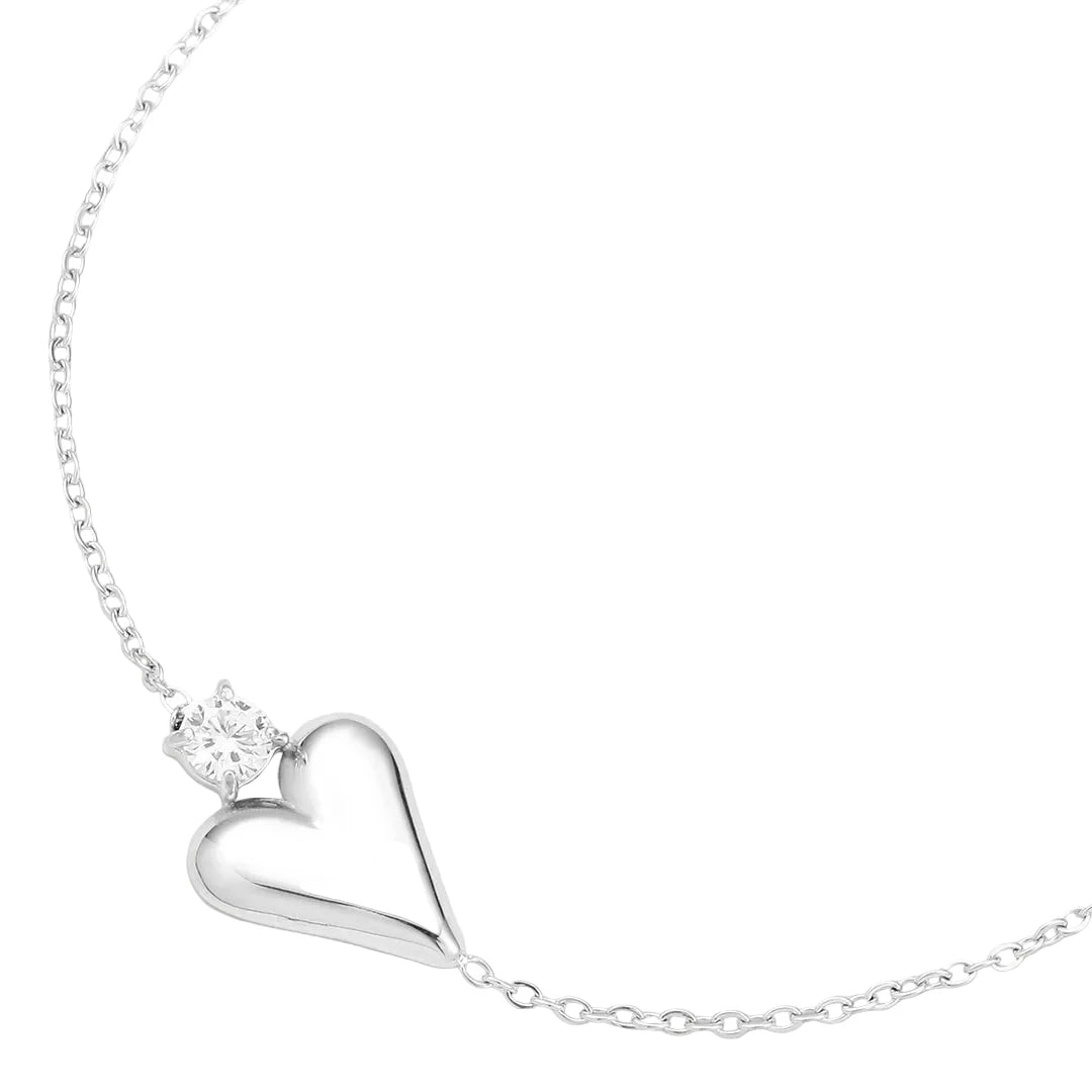 Rhodium Plated Heart & Cubic Zirconia Set Bracelet