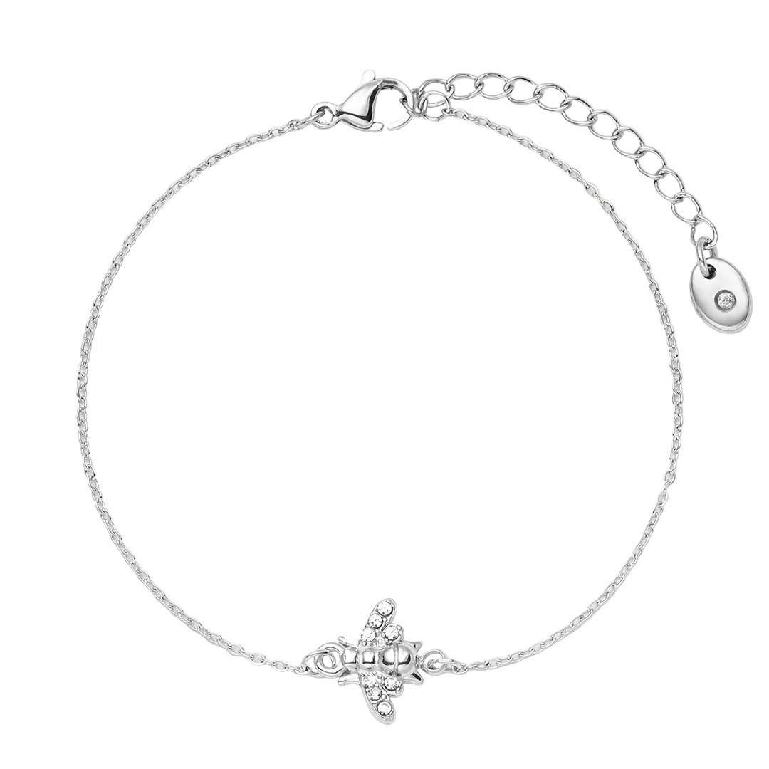 Rhodium Plated Cubic Zirconia Set Bee Bracelet