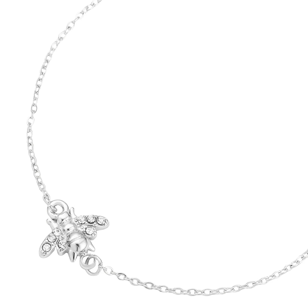 Rhodium Plated Cubic Zirconia Set Bee Bracelet