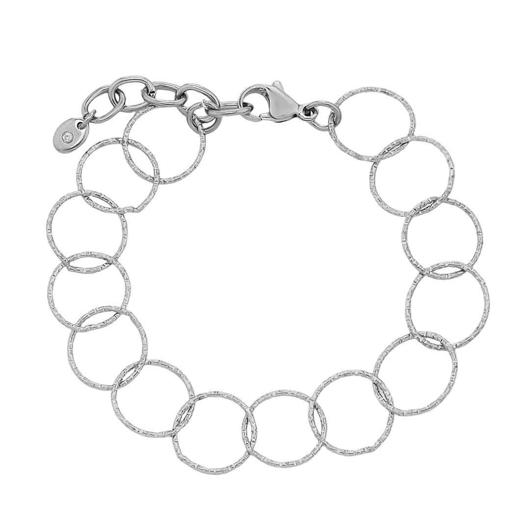 Rhodium Plated Hammered Circles Bracelet