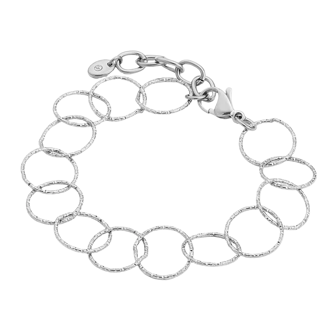 Rhodium Plated Hammered Circles Bracelet