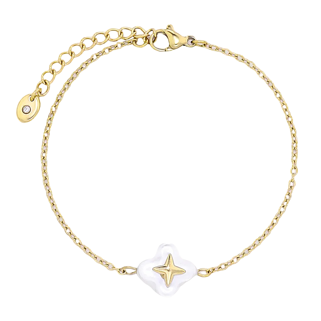 Gold Plated Mother-Of-Pearl Four Leaf Clover Bracelet