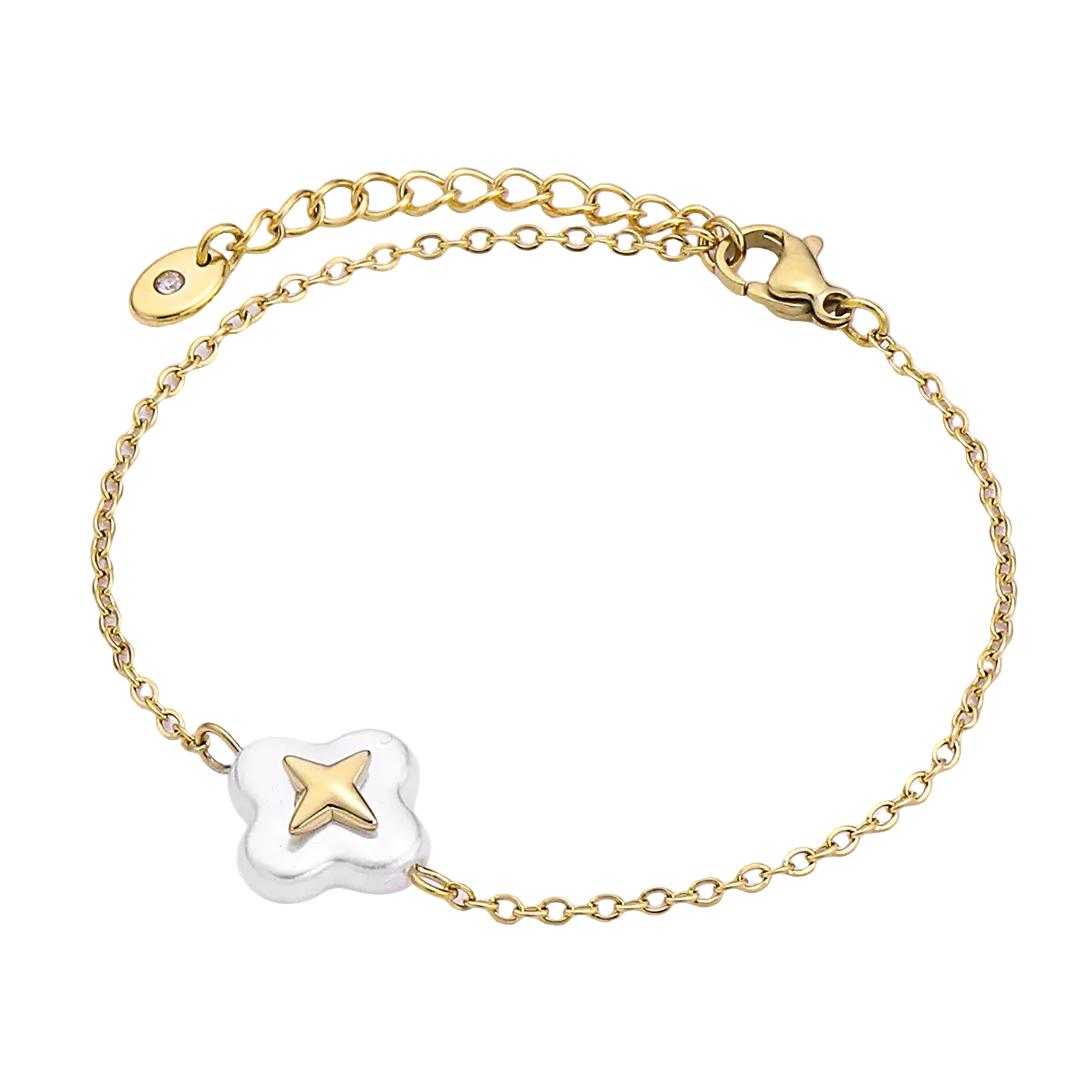 Gold Plated Mother-Of-Pearl Four Leaf Clover Bracelet