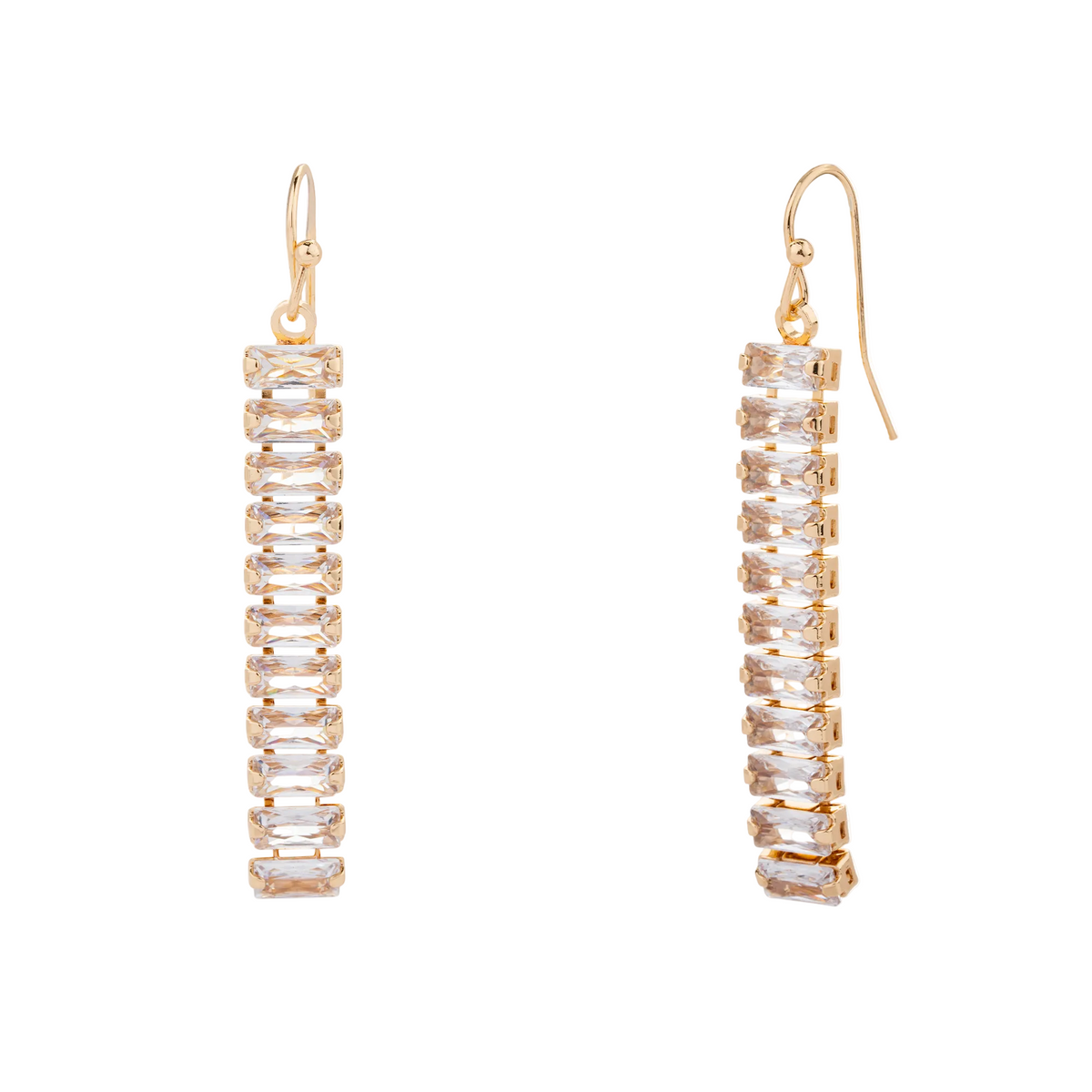 Gold Plated Baguette Cut Cubic Zirconia Drop Earrings