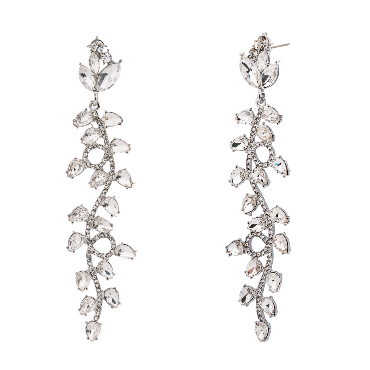 Rhodium Plated Cubic Zirconia Set Vine Drop Earrings