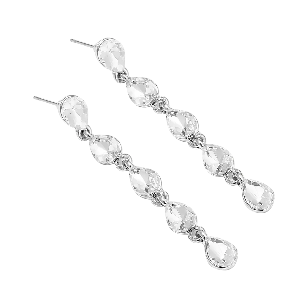 Rhodium Plated Pear Cut Cubic Zirconia Drop Earrings