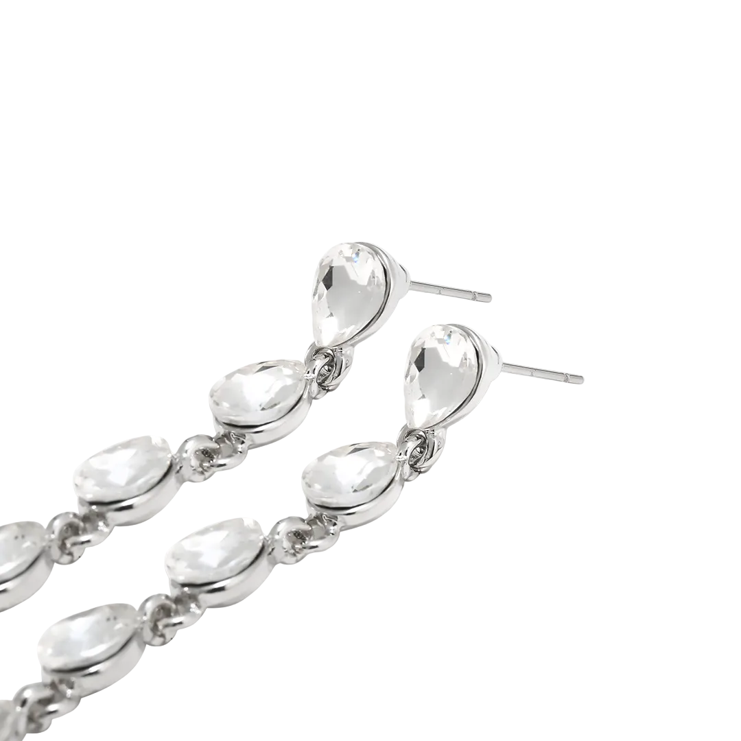 Rhodium Plated Pear Cut Cubic Zirconia Drop Earrings