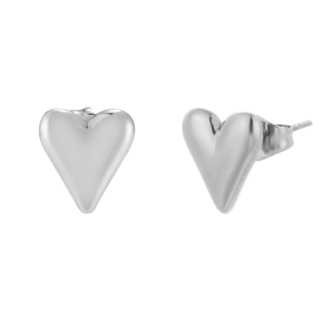 Rhodium Plated Heart Stud Earrings