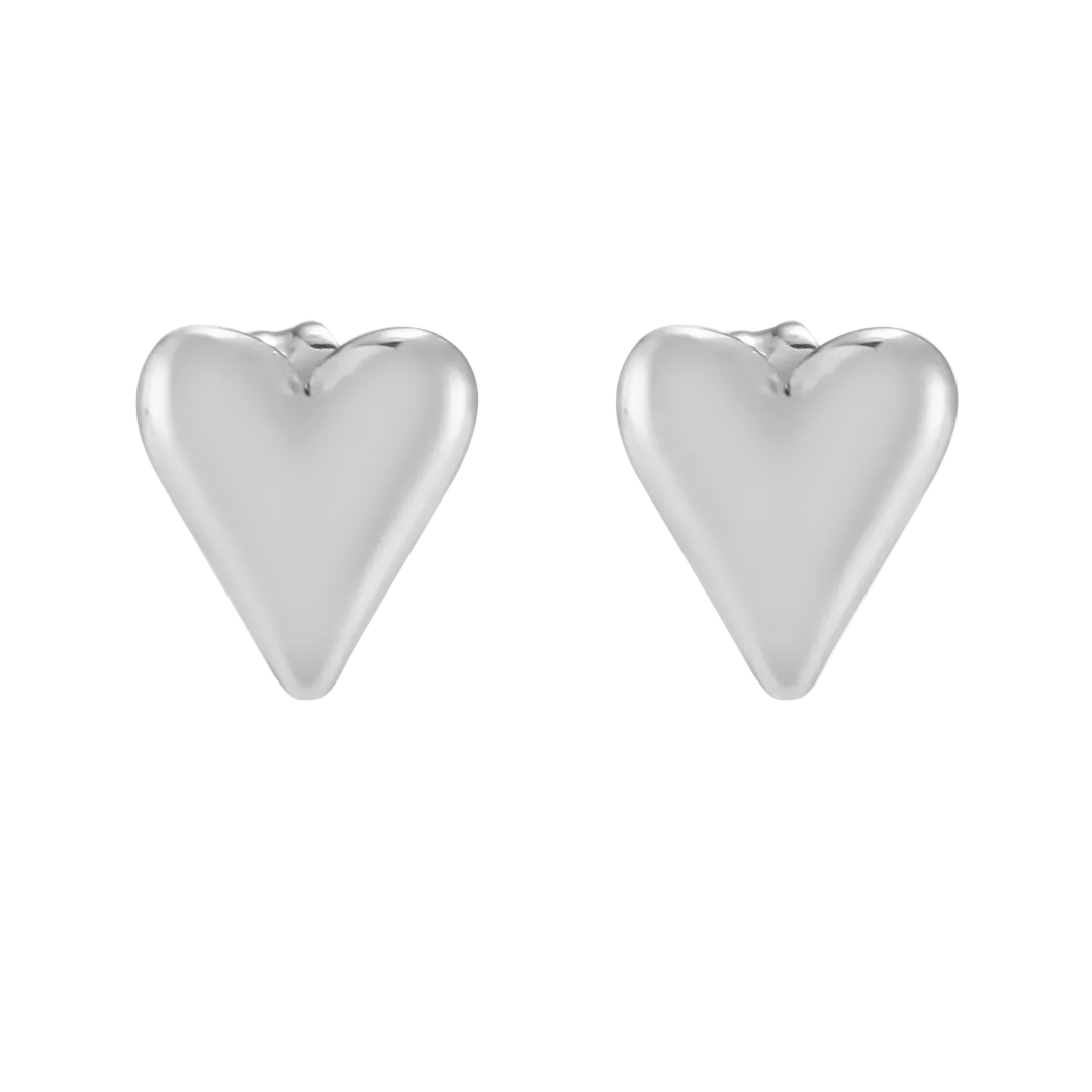 Rhodium Plated Heart Stud Earrings