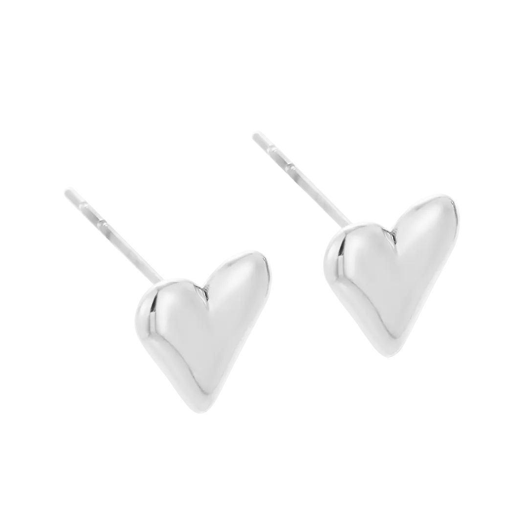 Rhodium Plated Heart Stud Earrings