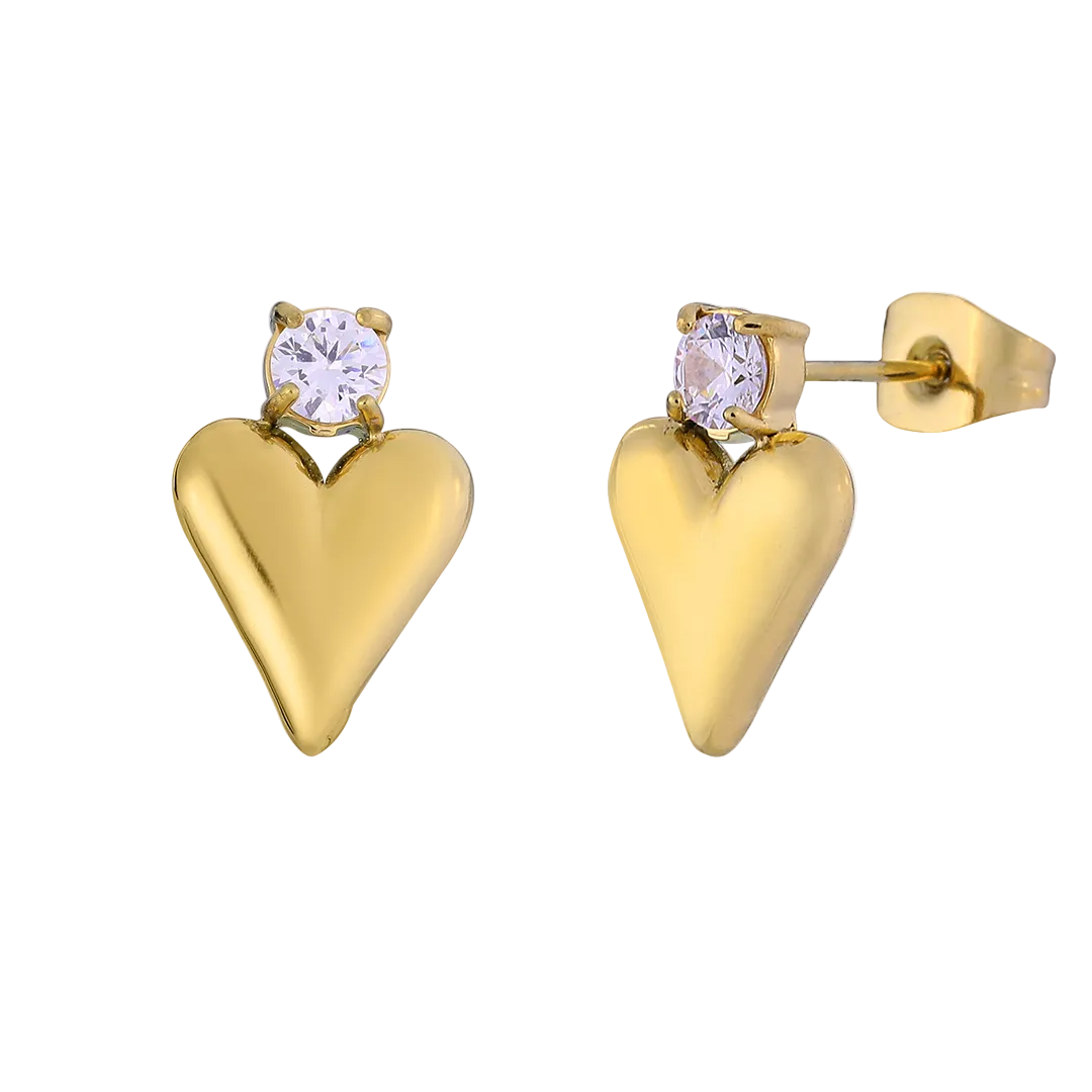 Gold Plated Heart & Cubic Zirconia Set Drop Earrings