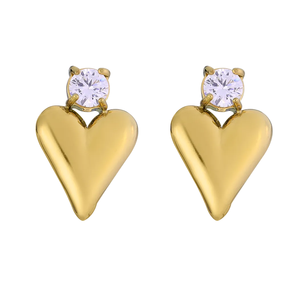 Gold Plated Heart & Cubic Zirconia Set Drop Earrings