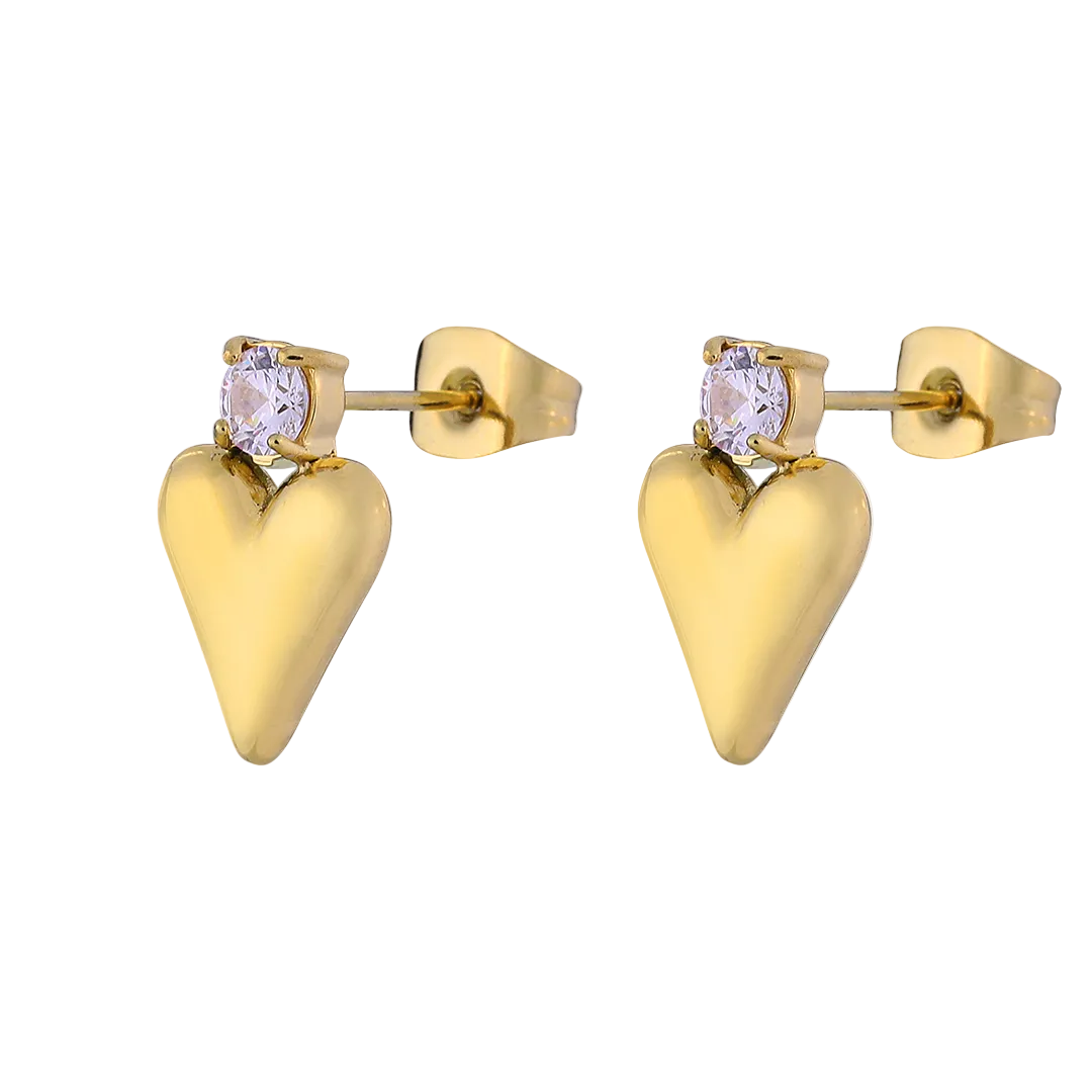 Gold Plated Heart & Cubic Zirconia Set Drop Earrings