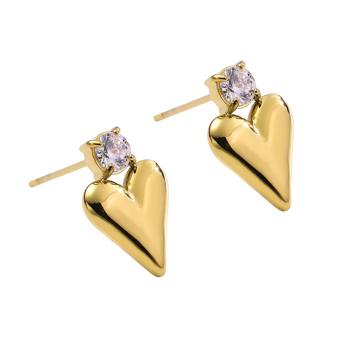Gold Plated Heart & Cubic Zirconia Set Drop Earrings