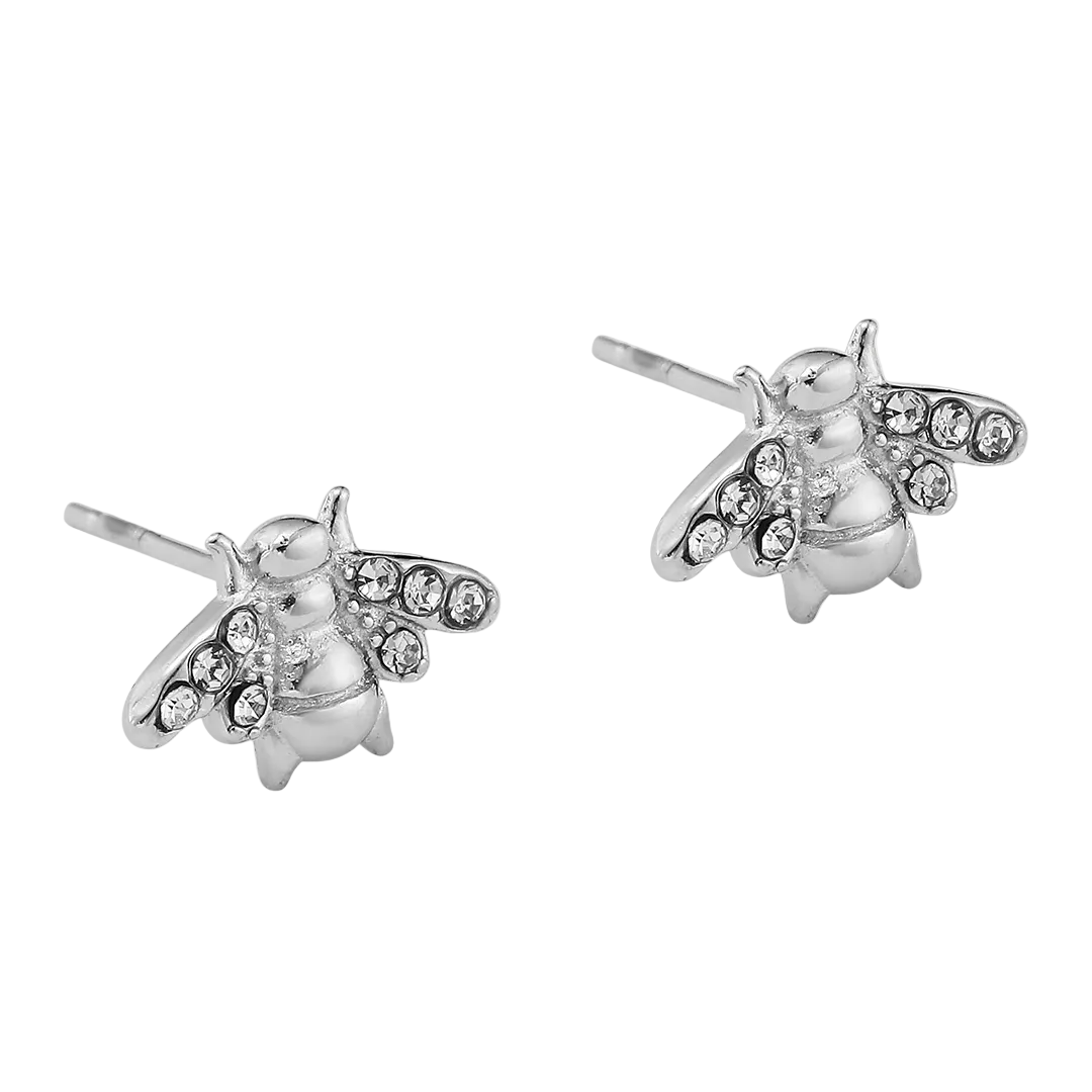 Rhodium Plated Cubic Zirconia Set Bee Stud Earrings