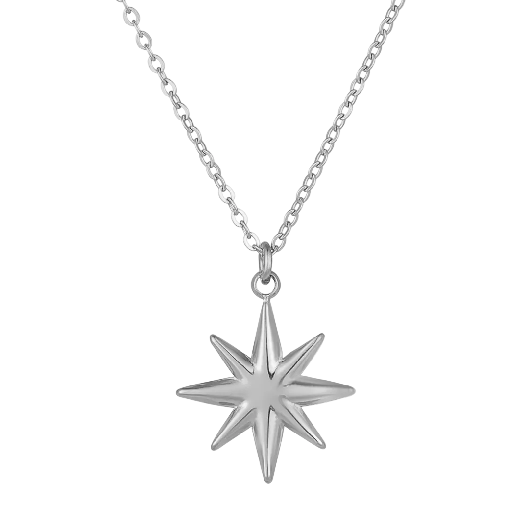 Rhodium Plated Star Pendant & Chain