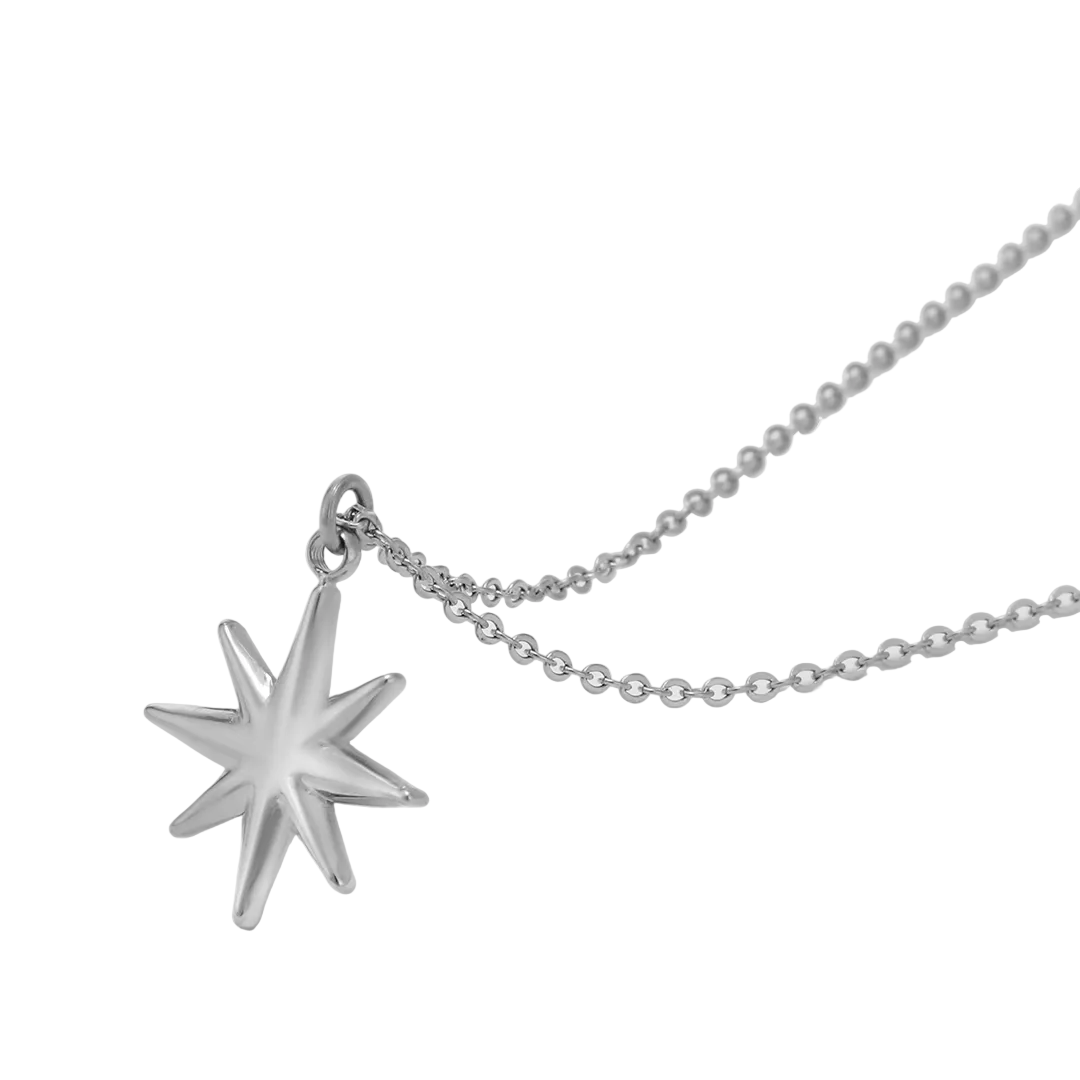 Rhodium Plated Star Pendant & Chain