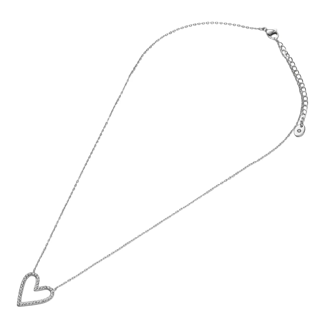 Rhodium Plated Cubic Zirconia Set Open Heart Pendant & Chain