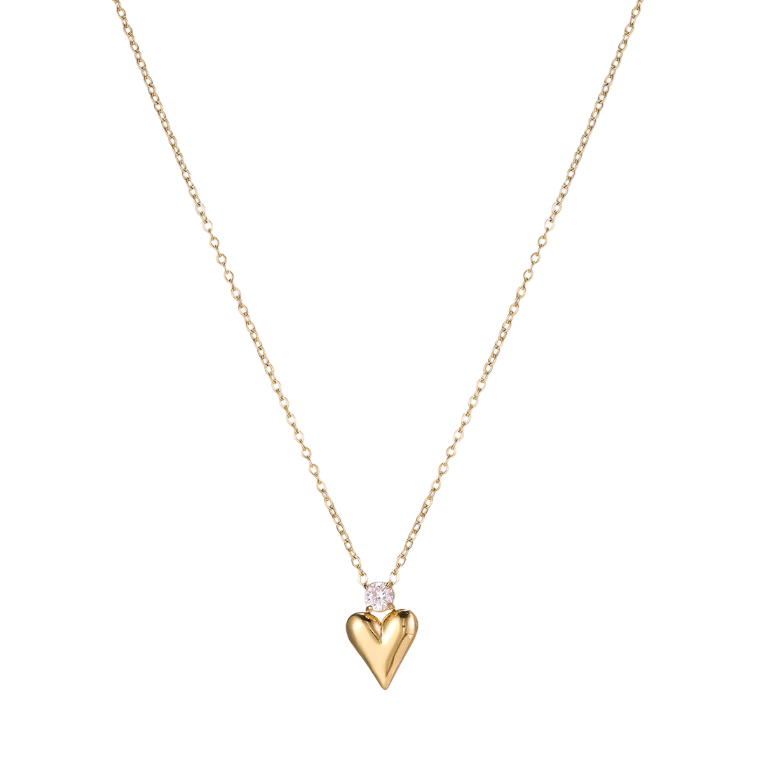 Gold Plated Heart & Cubic Zirconia Set Pendant & Chain