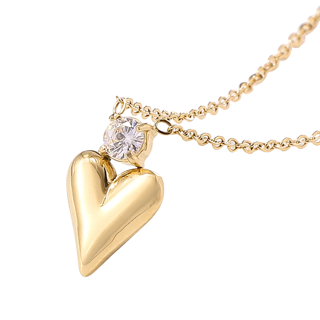 Gold Plated Heart & Cubic Zirconia Set Pendant & Chain