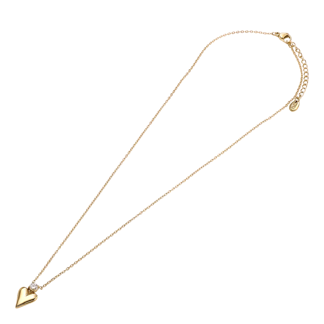 Gold Plated Heart & Cubic Zirconia Set Pendant & Chain