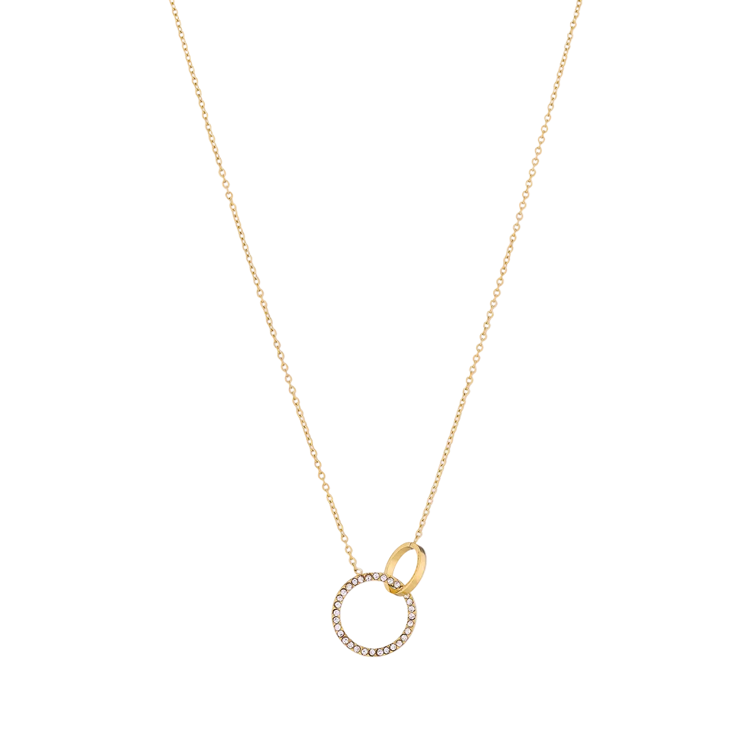 Gold Plated Cubic Zirconia Set Interlocking Circles Necklace