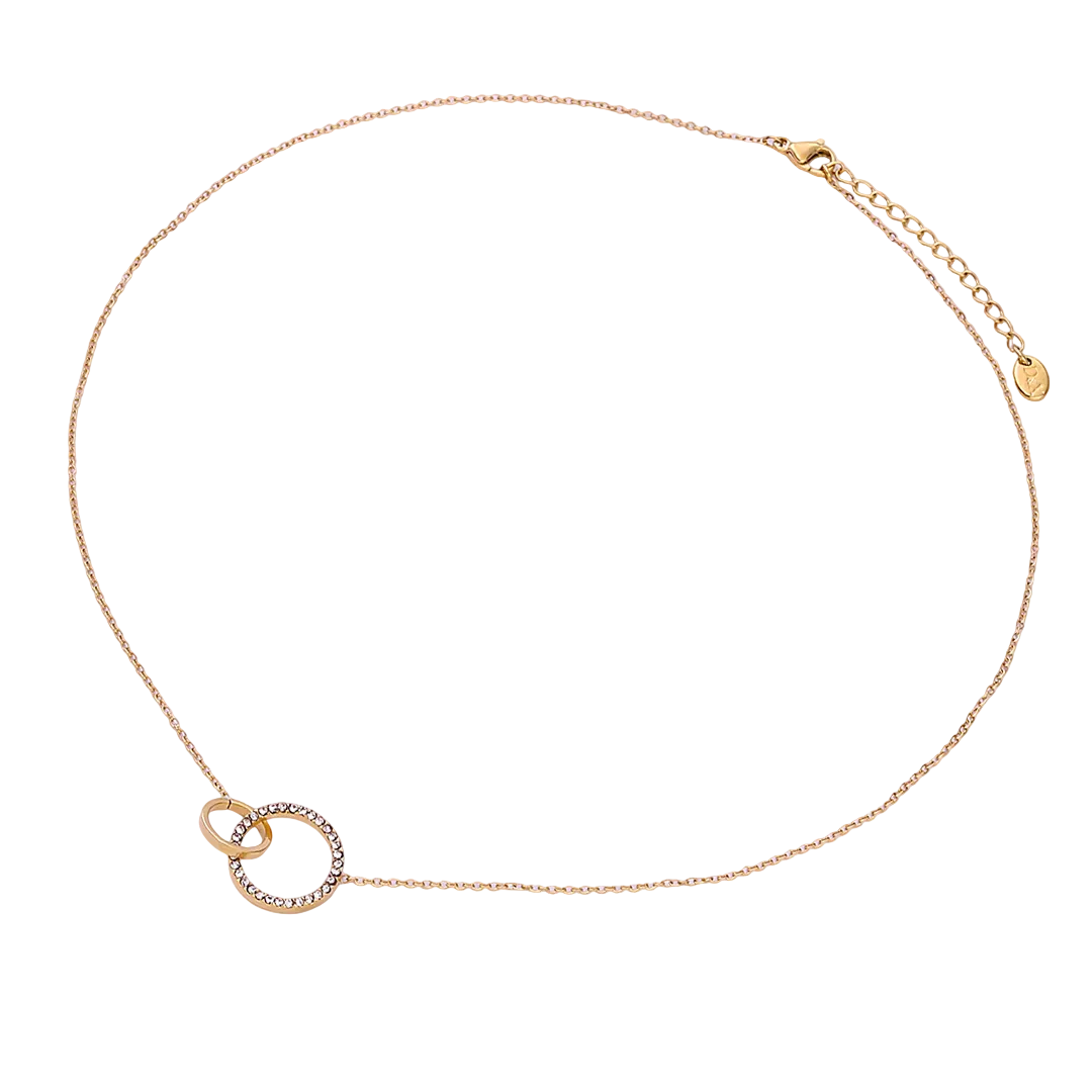 Gold Plated Cubic Zirconia Set Interlocking Circles Necklace