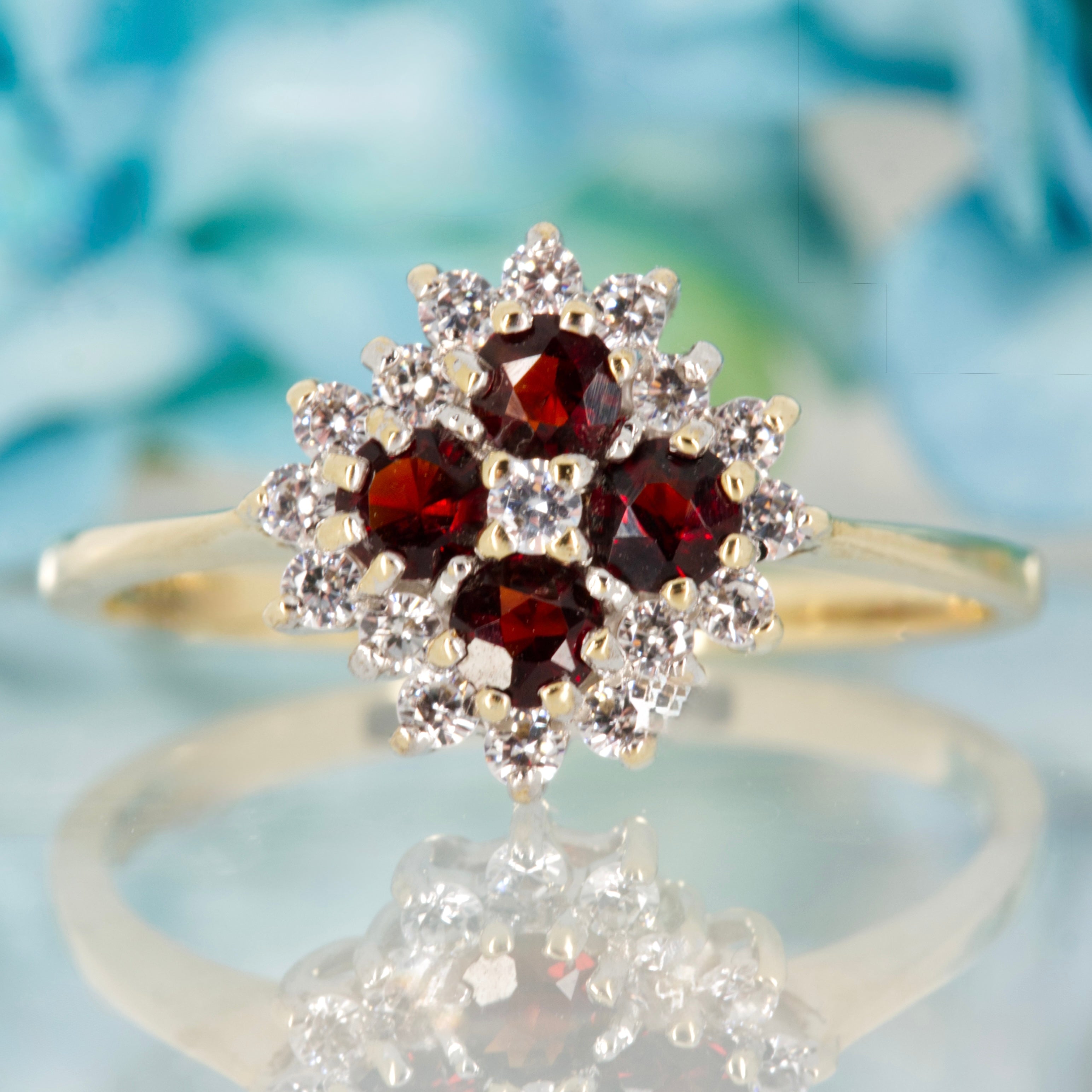 Pre-Loved 9ct Yellow Gold Red & White Cubic Zirconia Cluster Ring