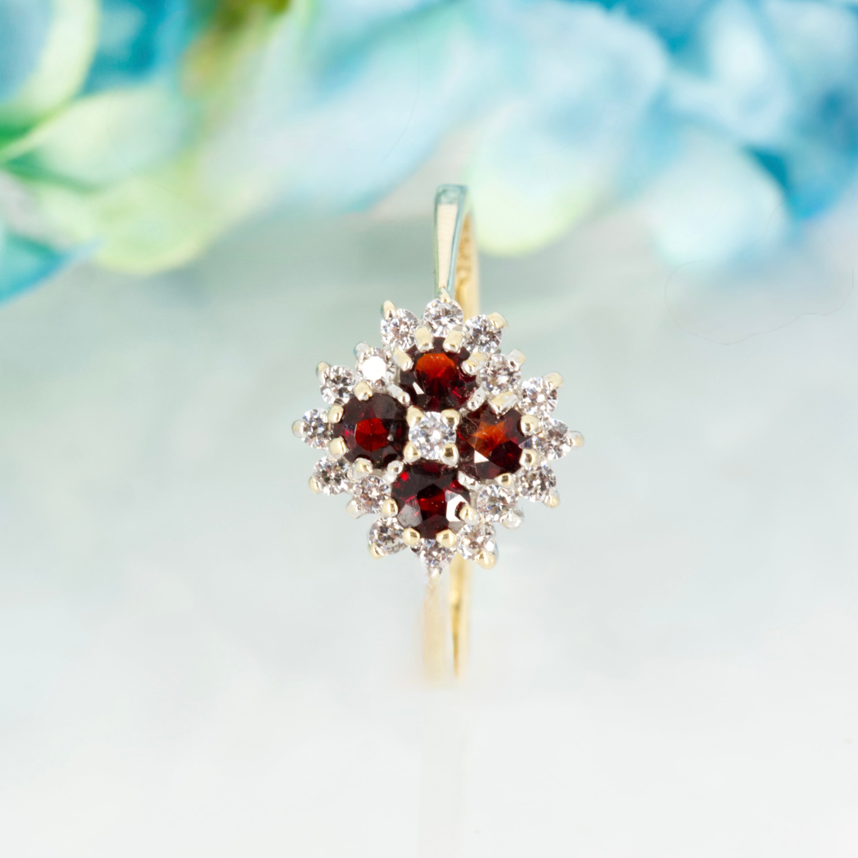 Pre-Loved 9ct Yellow Gold Red & White Cubic Zirconia Cluster Ring