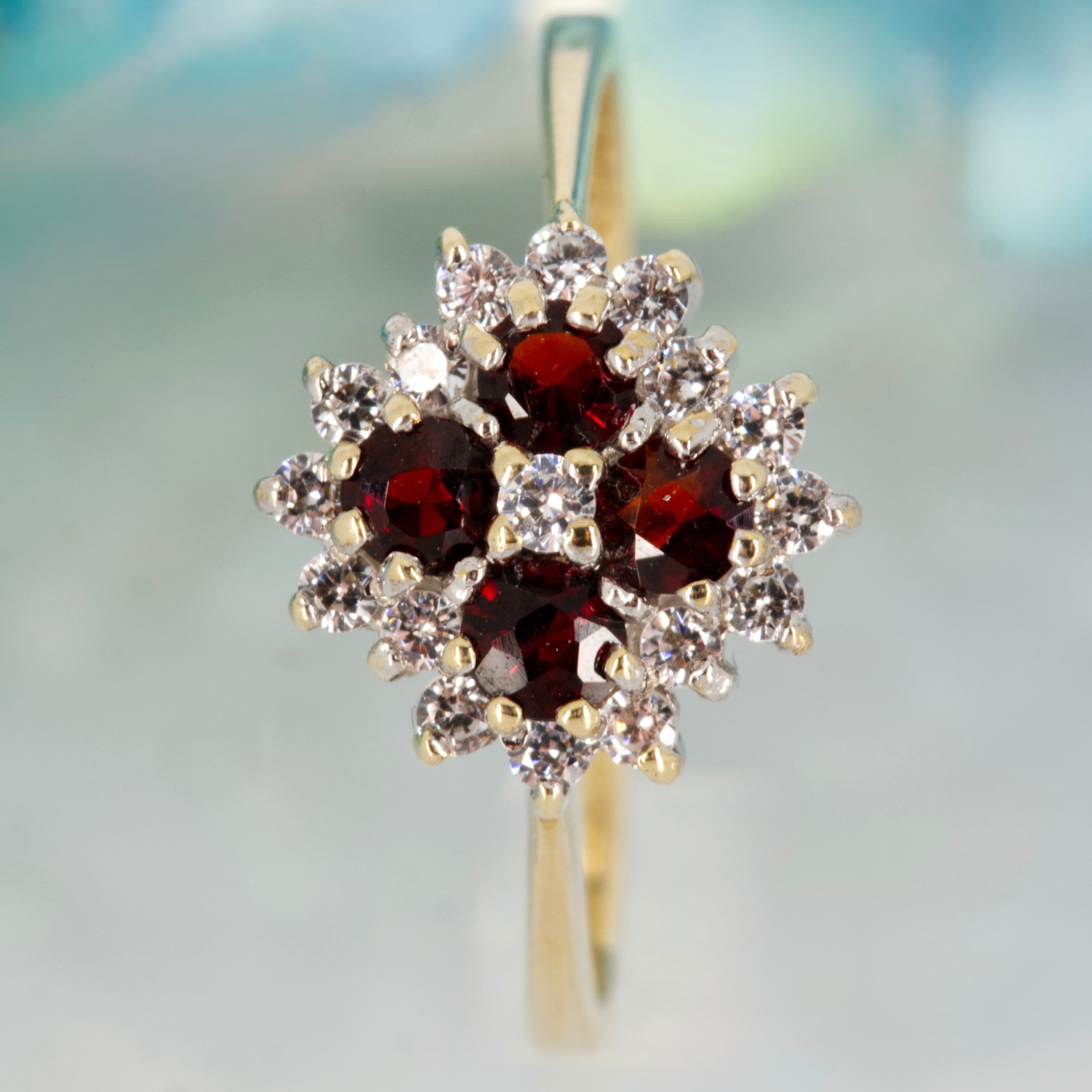Pre-Loved 9ct Yellow Gold Red & White Cubic Zirconia Cluster Ring