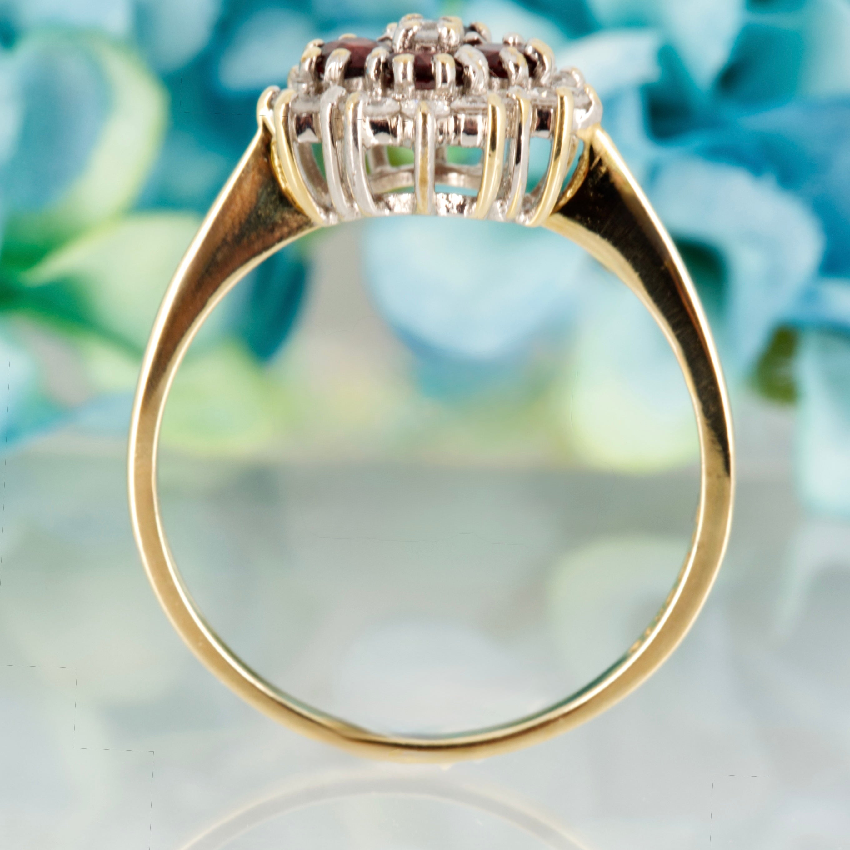 Pre-Loved 9ct Yellow Gold Red & White Cubic Zirconia Cluster Ring