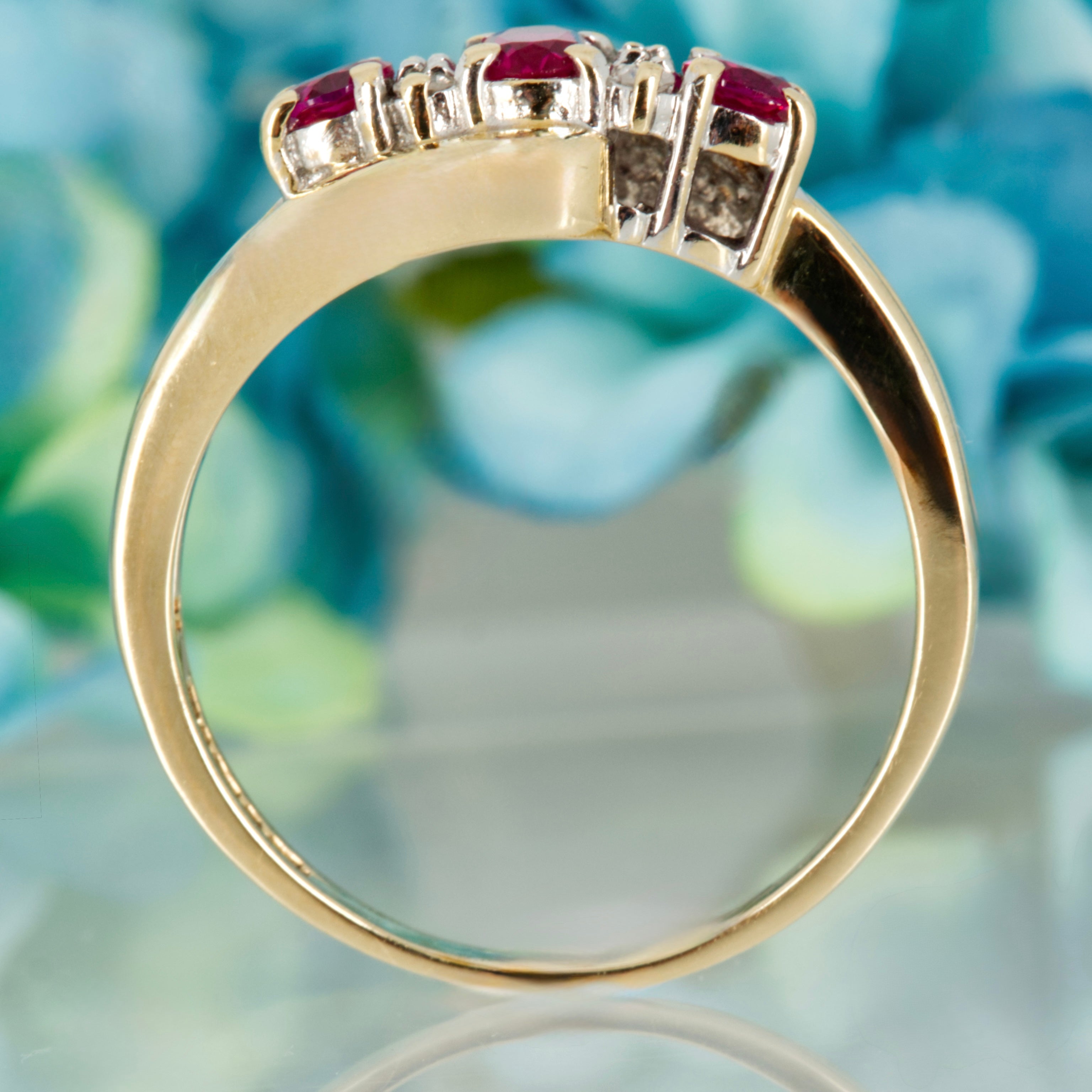 Pre-Loved 9ct Yellow Gold Oval & Round Cut Ruby & Round Brilliant Cut Diamond Dress Ring