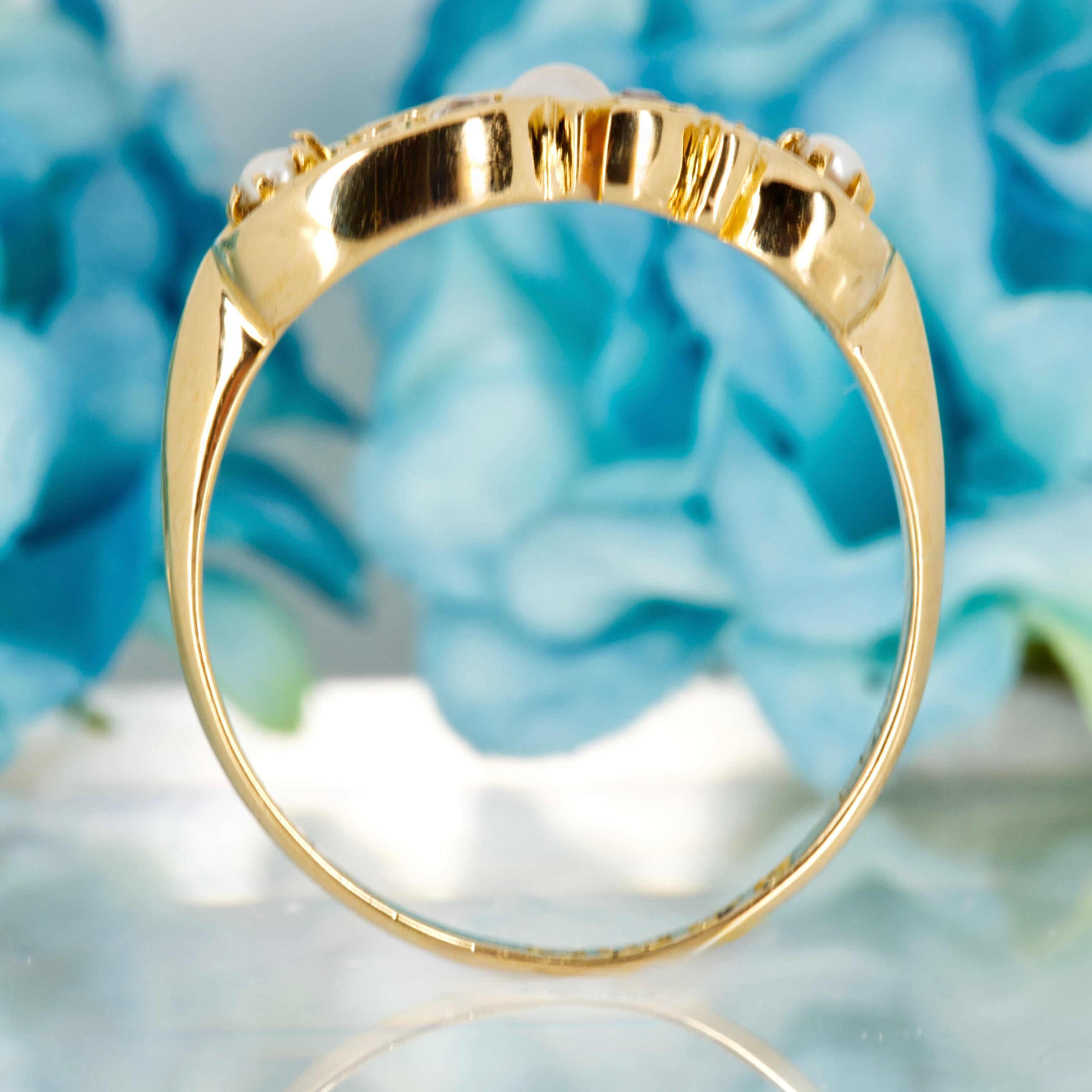Antique 18ct Yellow Gold Pearl & Round Cut Diamond Dress Ring, hallmarked Chester 1903