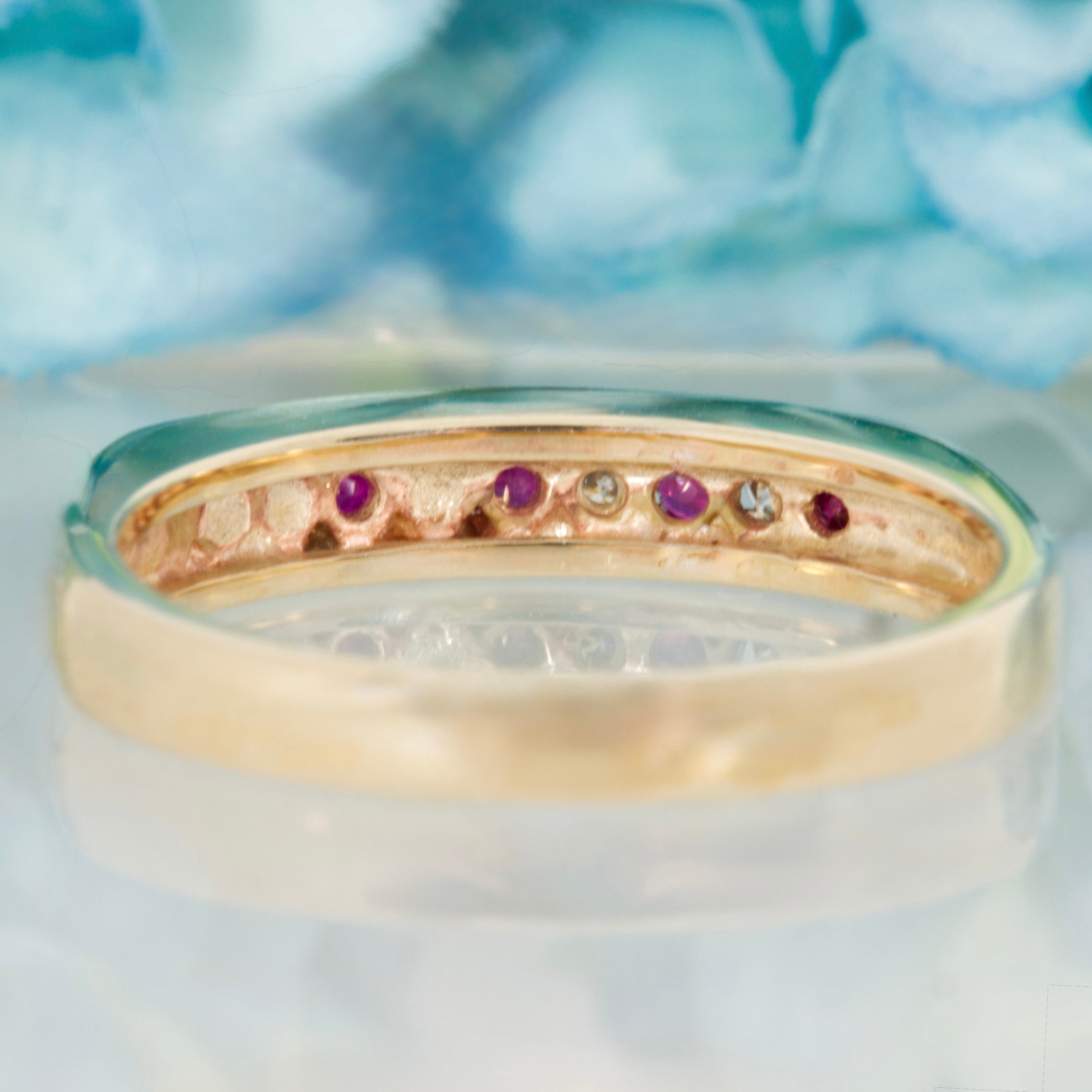 Pre-Loved 9ct Yellow Gold Round Cut Ruby & Round Brilliant Cut Diamond Channel Set Half Eternity Ring