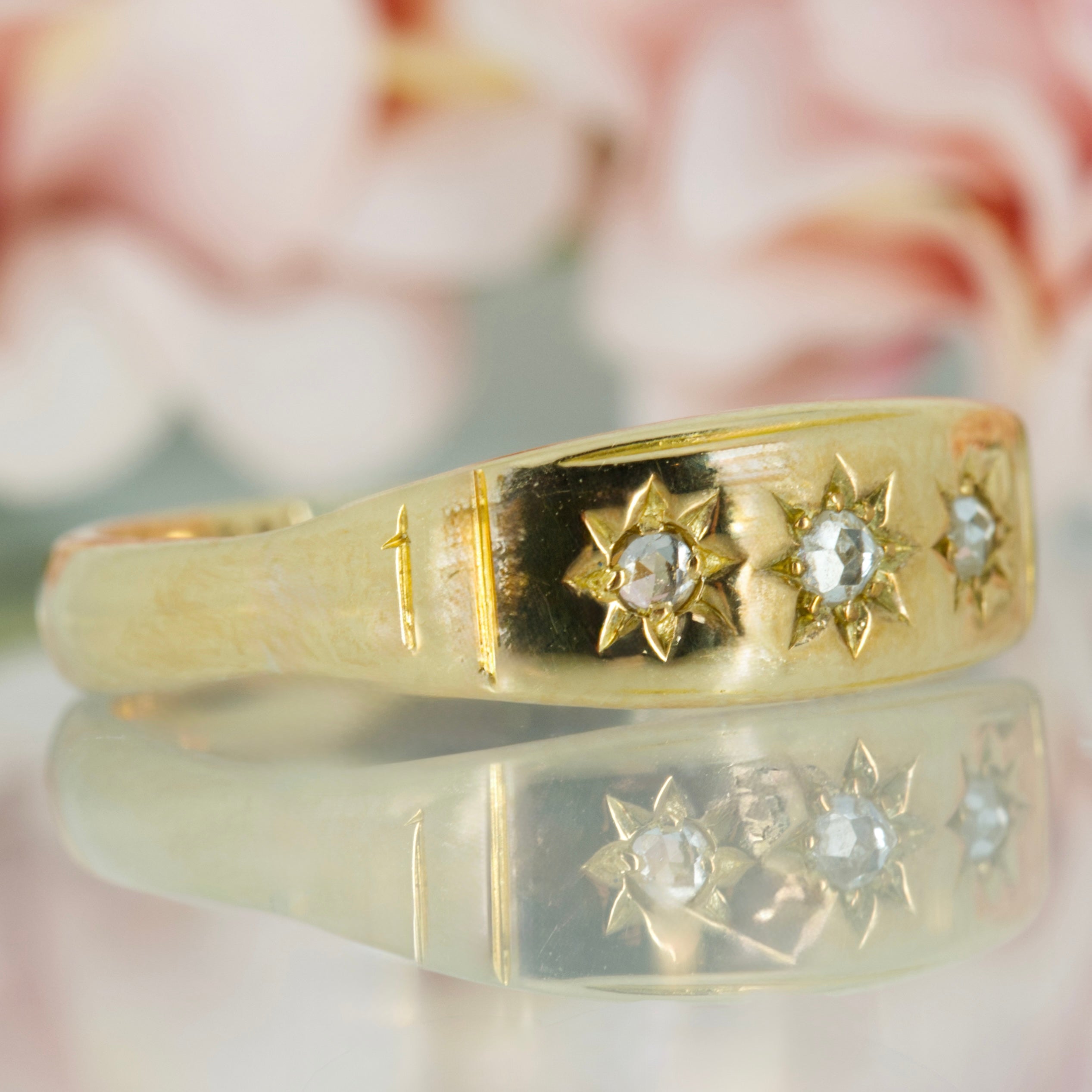 Pre-Loved 18ct Yellow Gold Round Cut Diamond Gypsy Set Trilogy Ring