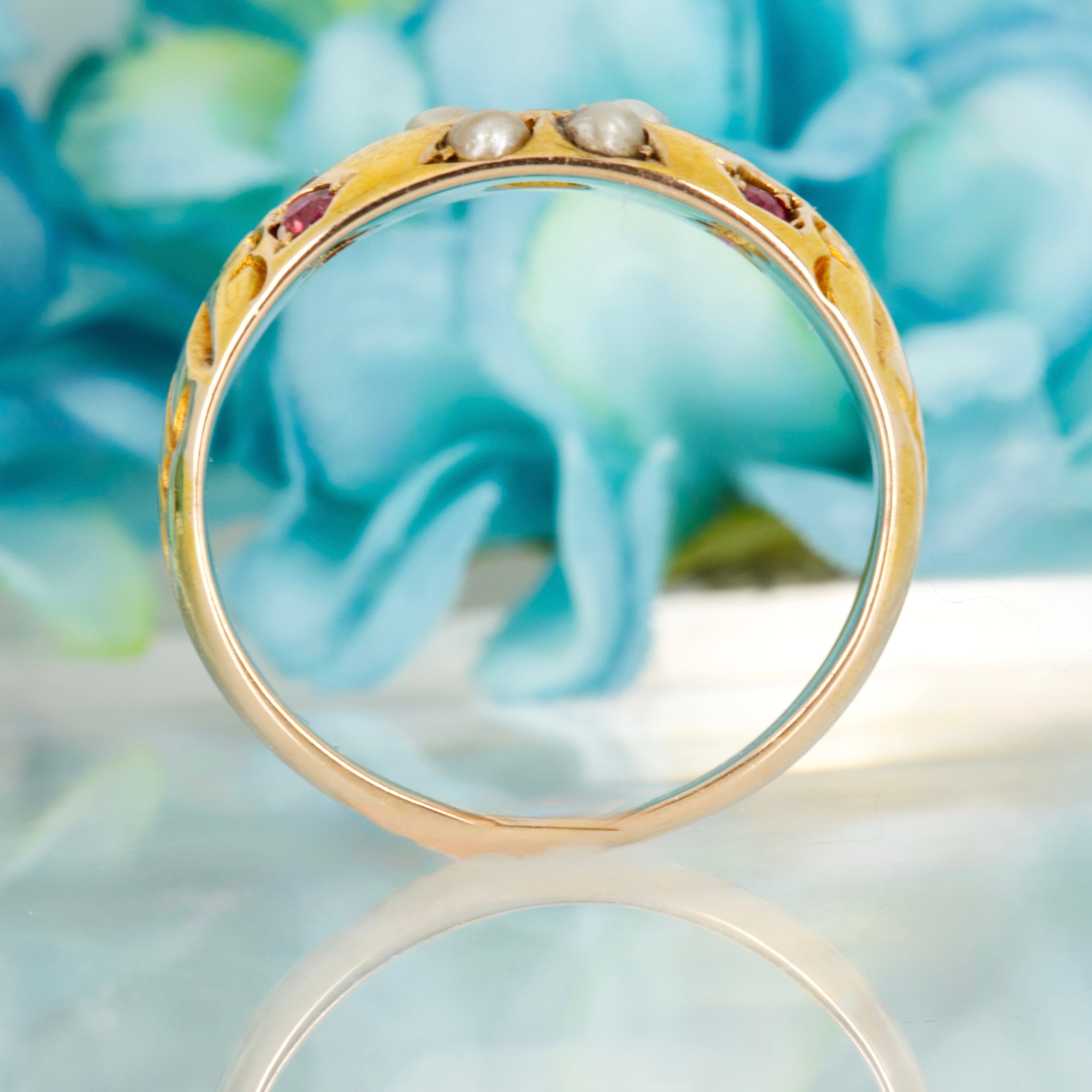 Pre-Loved 15ct Yellow Gold Oval & Round Cut Ruby & Pearl Set Ring