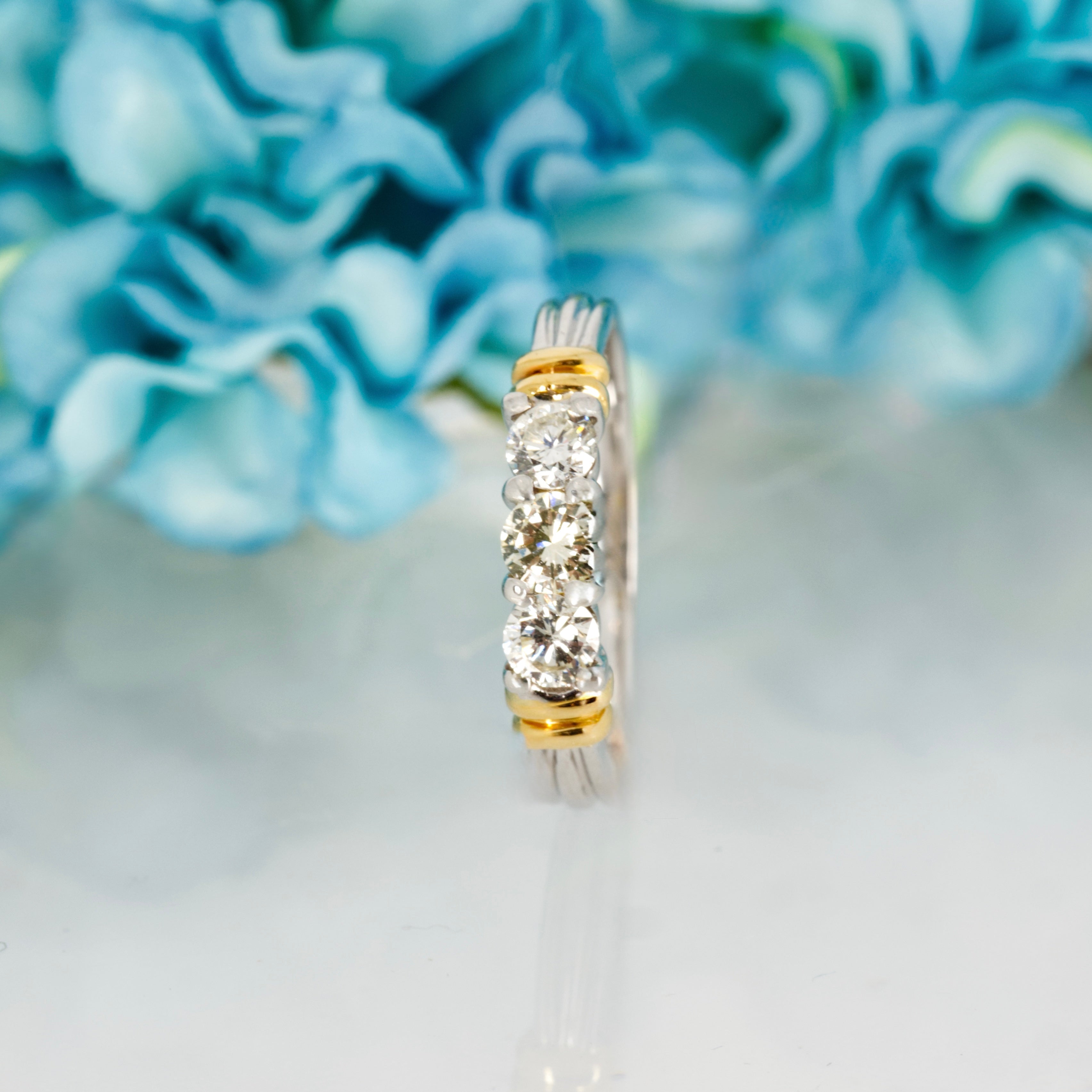 Pre-Loved 18ct Yellow & White Gold Round Brilliant Cut Diamond Trilogy Ring
