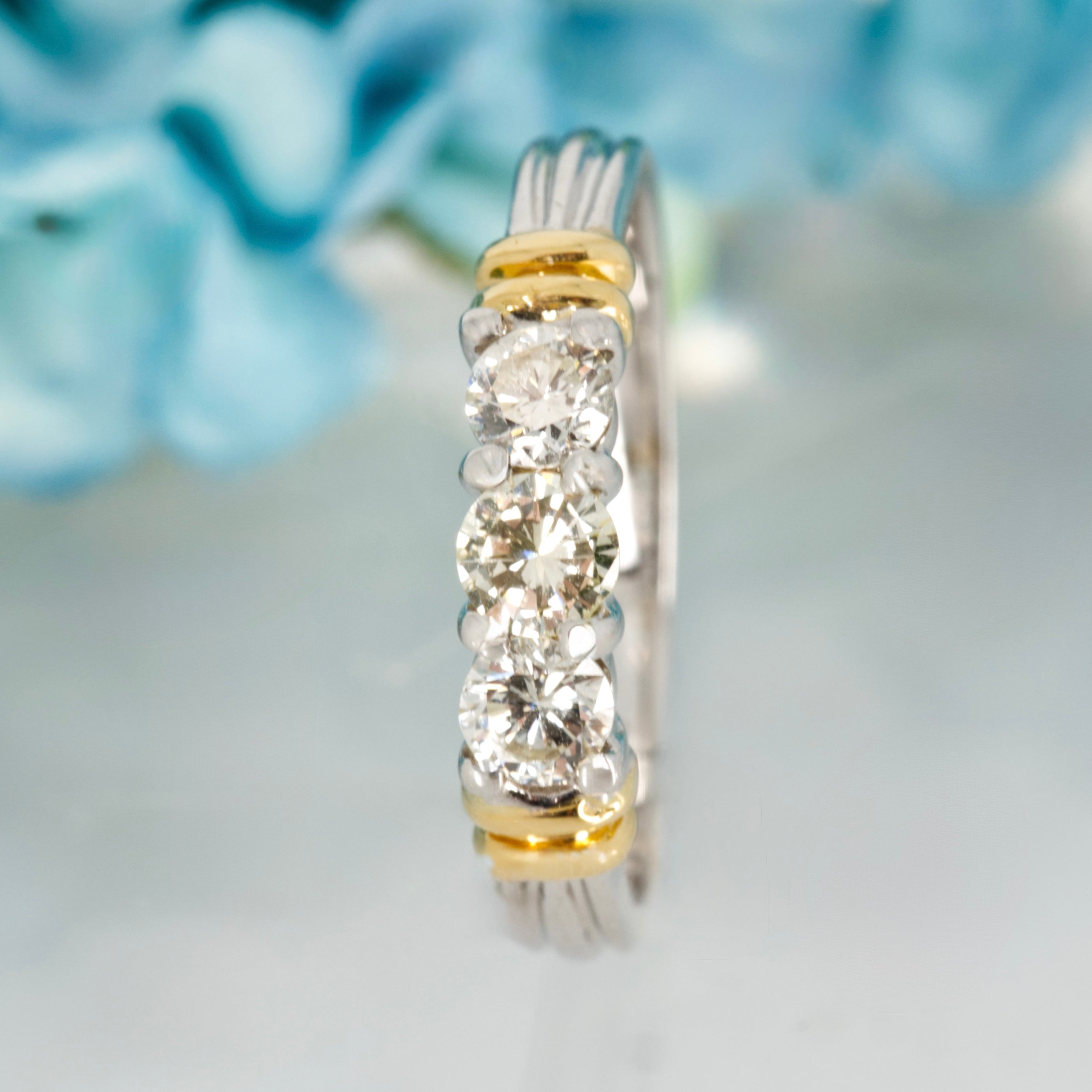 Pre-Loved 18ct Yellow & White Gold Round Brilliant Cut Diamond Trilogy Ring