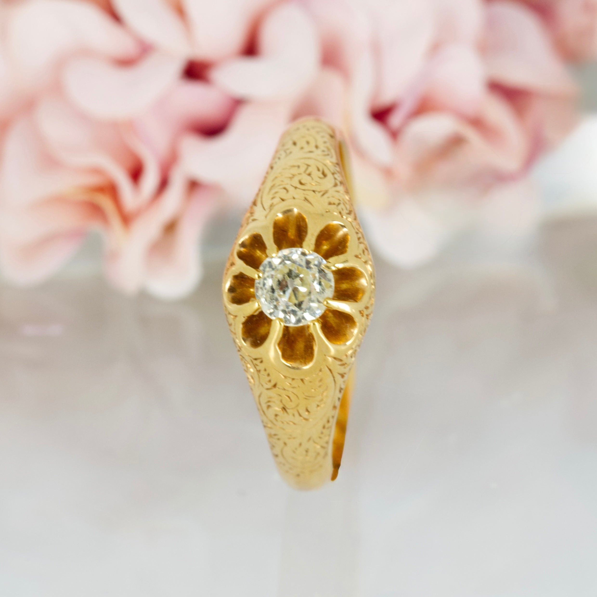 Antique 18ct Yellow Gold Old Round Cut Diamond Solitaire Ring, hallmarked Chester 1900