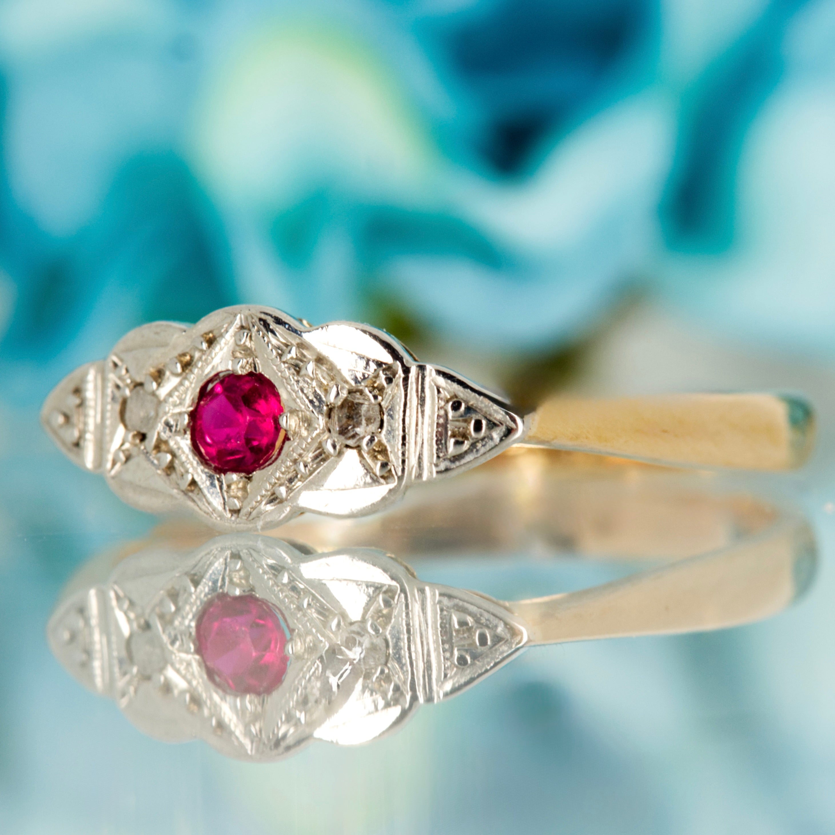 Pre-Loved 9ct Yellow Gold & Palladium Ruby & Diamond Dress Ring