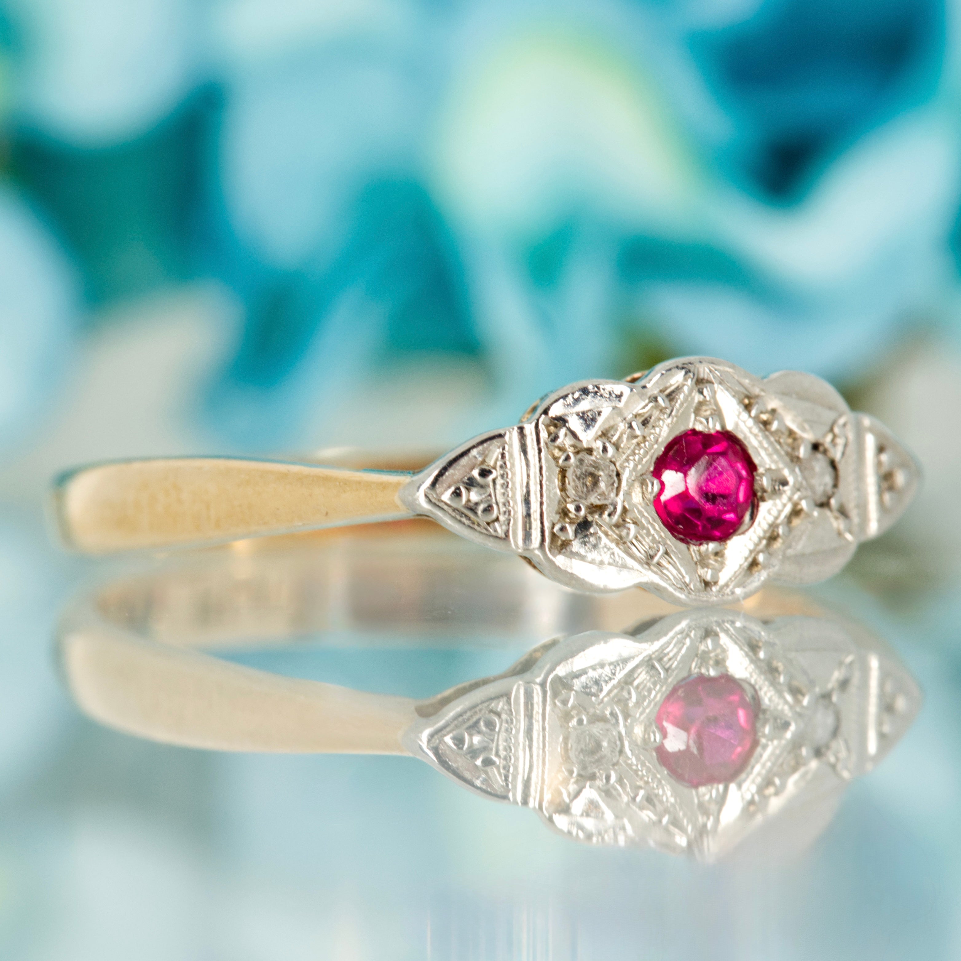 Pre-Loved 9ct Yellow Gold & Palladium Ruby & Diamond Dress Ring