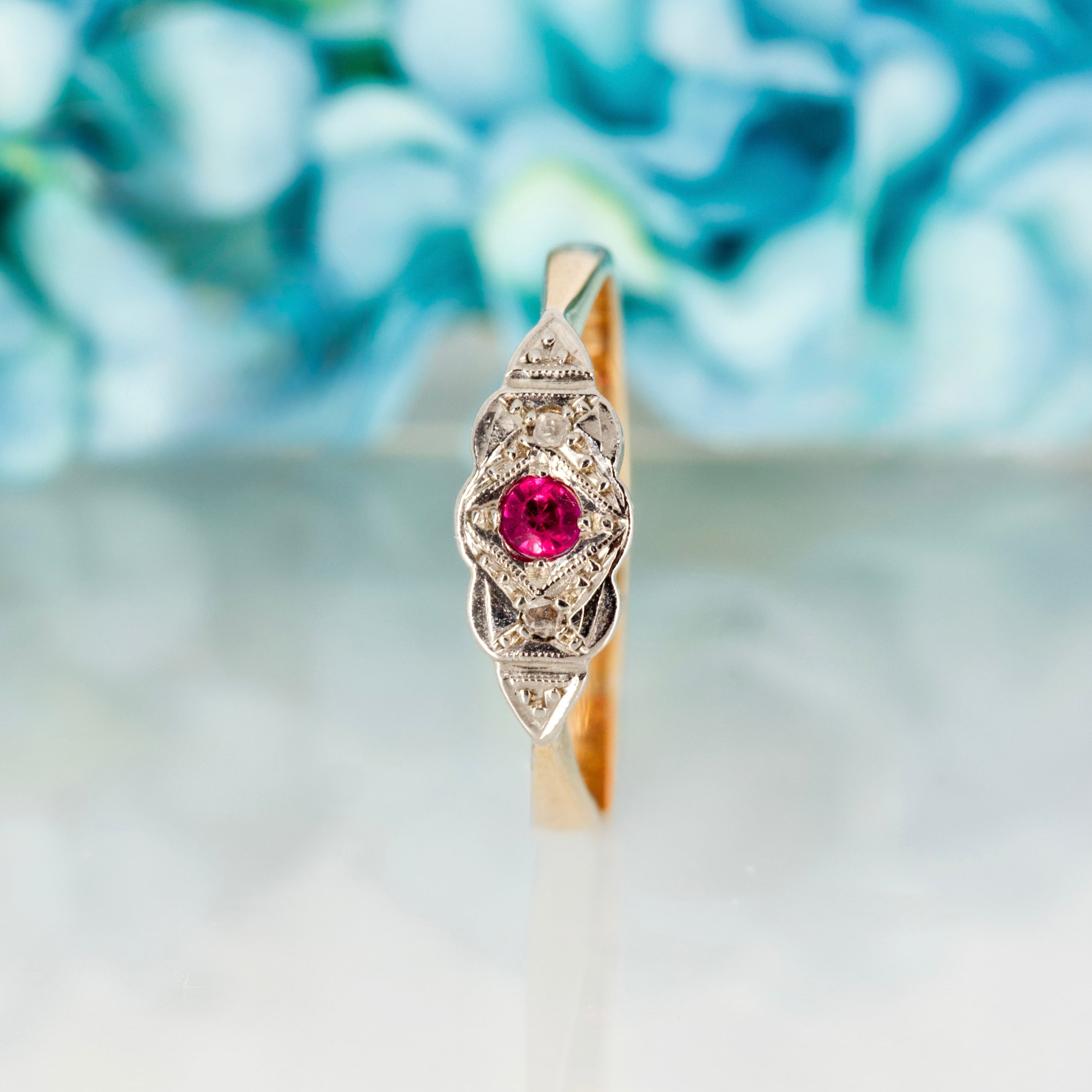 Pre-Loved 9ct Yellow Gold & Palladium Ruby & Diamond Dress Ring