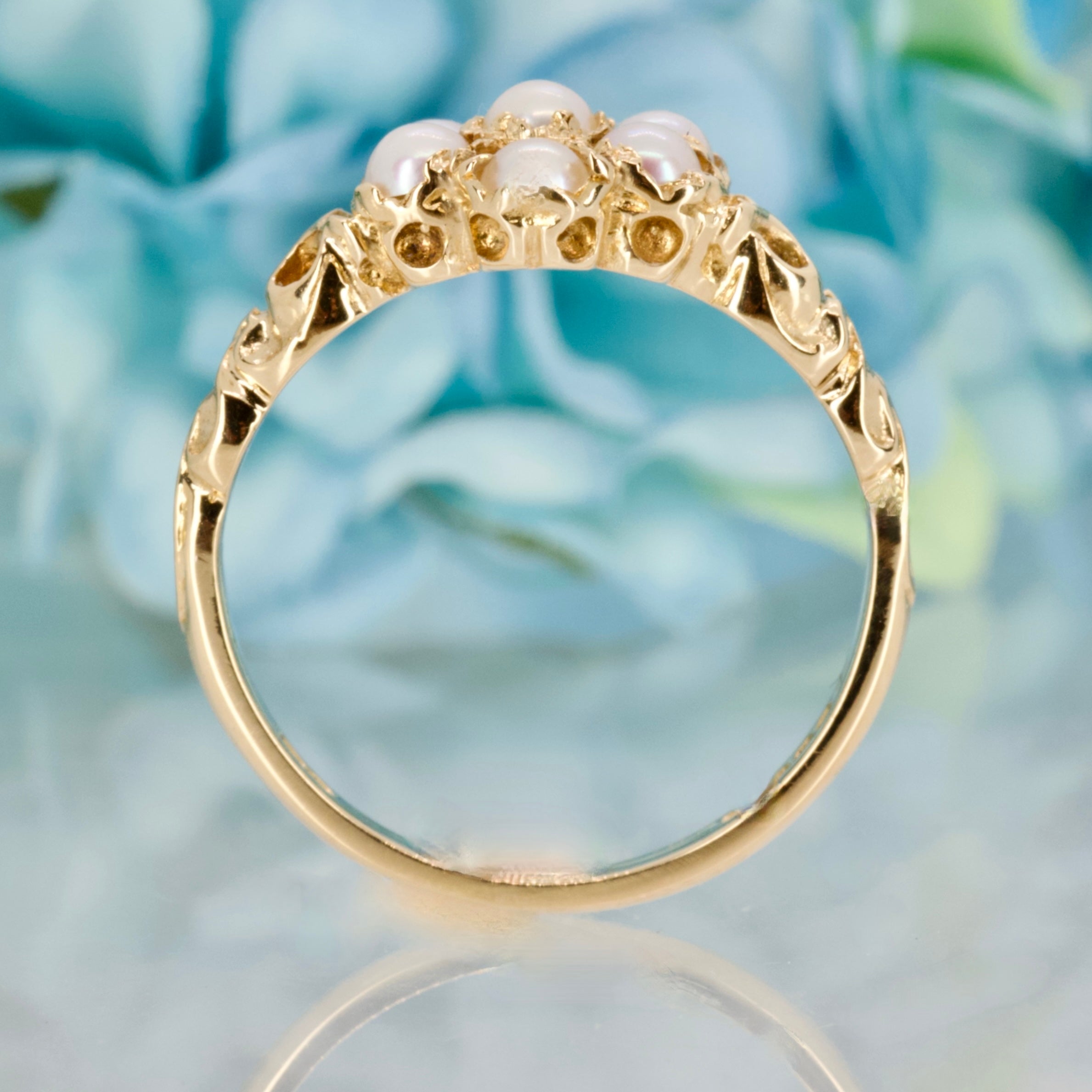 Antique 18ct Yellow Gold Pearl Cluster Ring, hallmarked London 1909