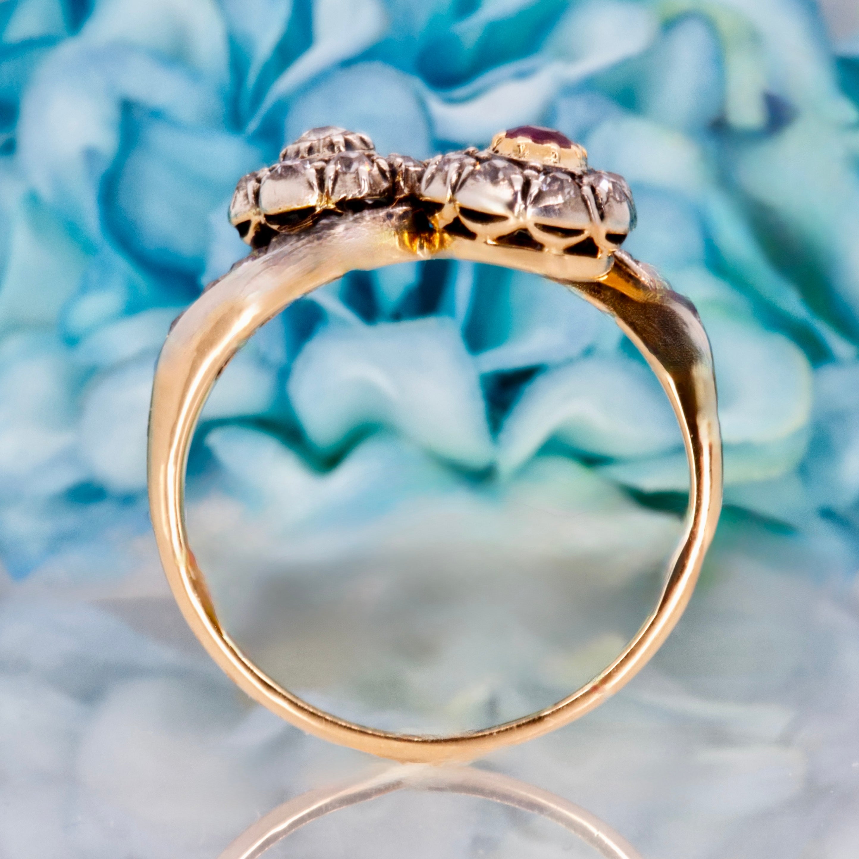 Pre-Loved 18ct Yellow Gold Ruby & Diamond Crossover Cluster Ring