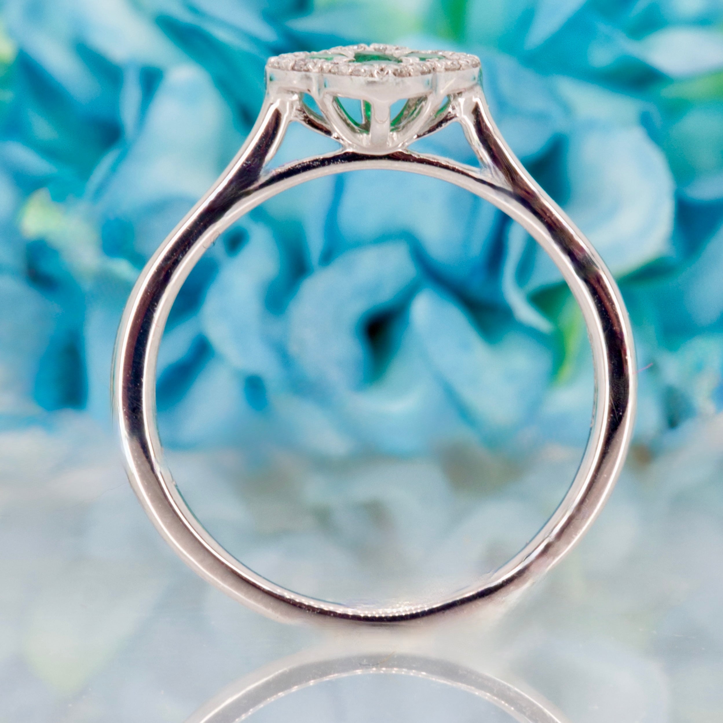 Platinum Round Cut Emerald & Diamond Clover Cluster Ring
