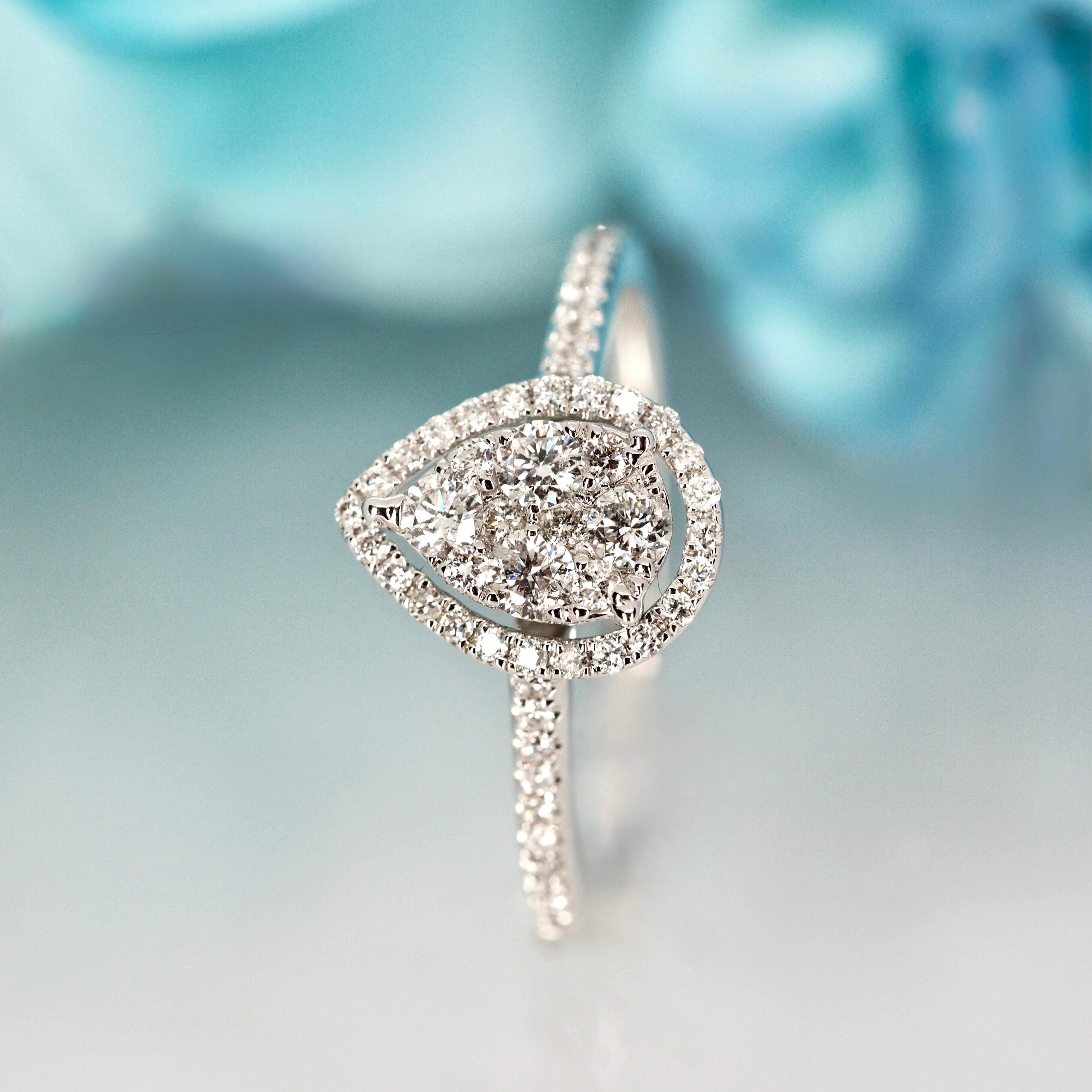 9ct White Gold 0.45ct Round Brilliant Cut Diamond Pear Shaped Cluster Ring