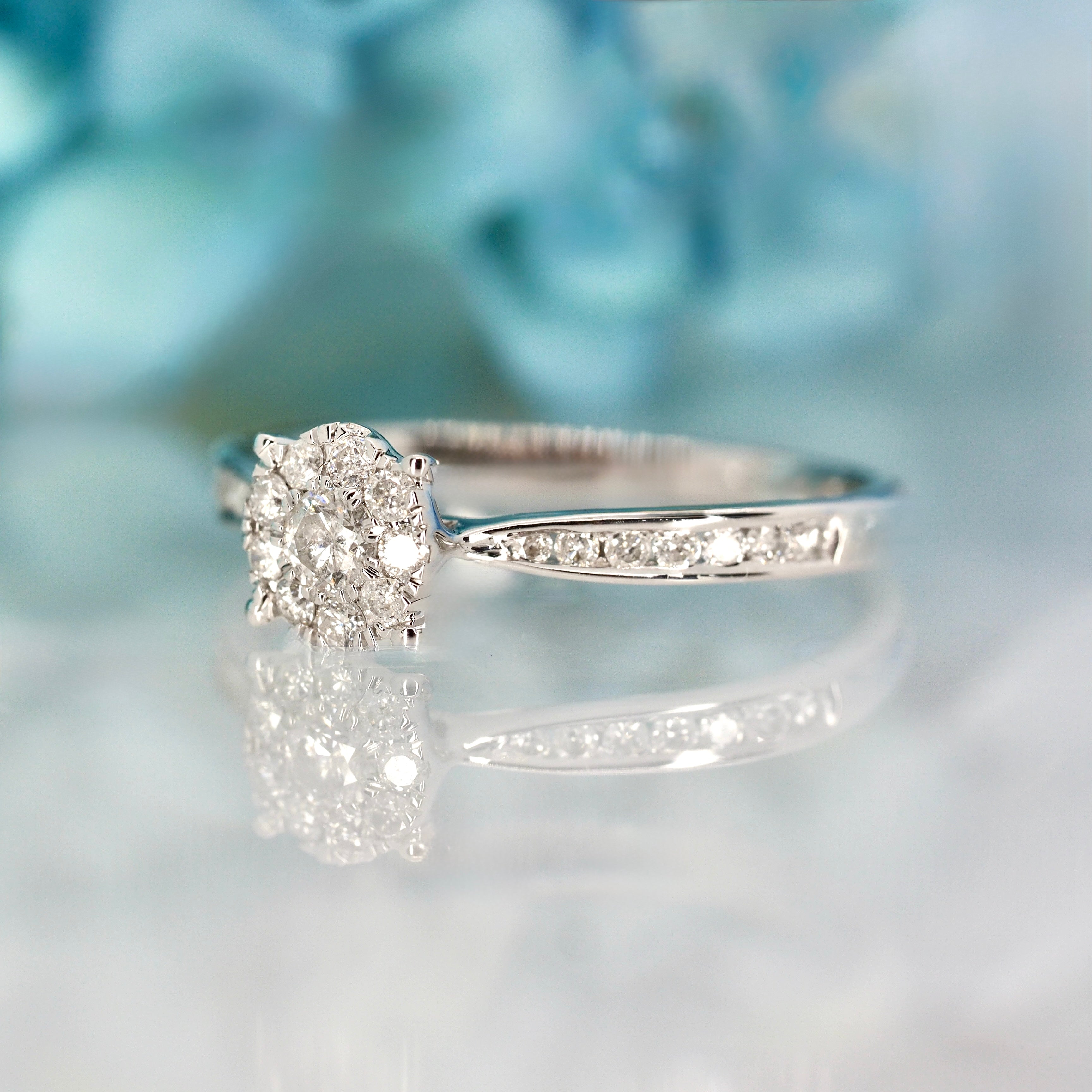 9ct White Gold 0.37ct Round Brilliant Cut Diamond Round Cluster Ring