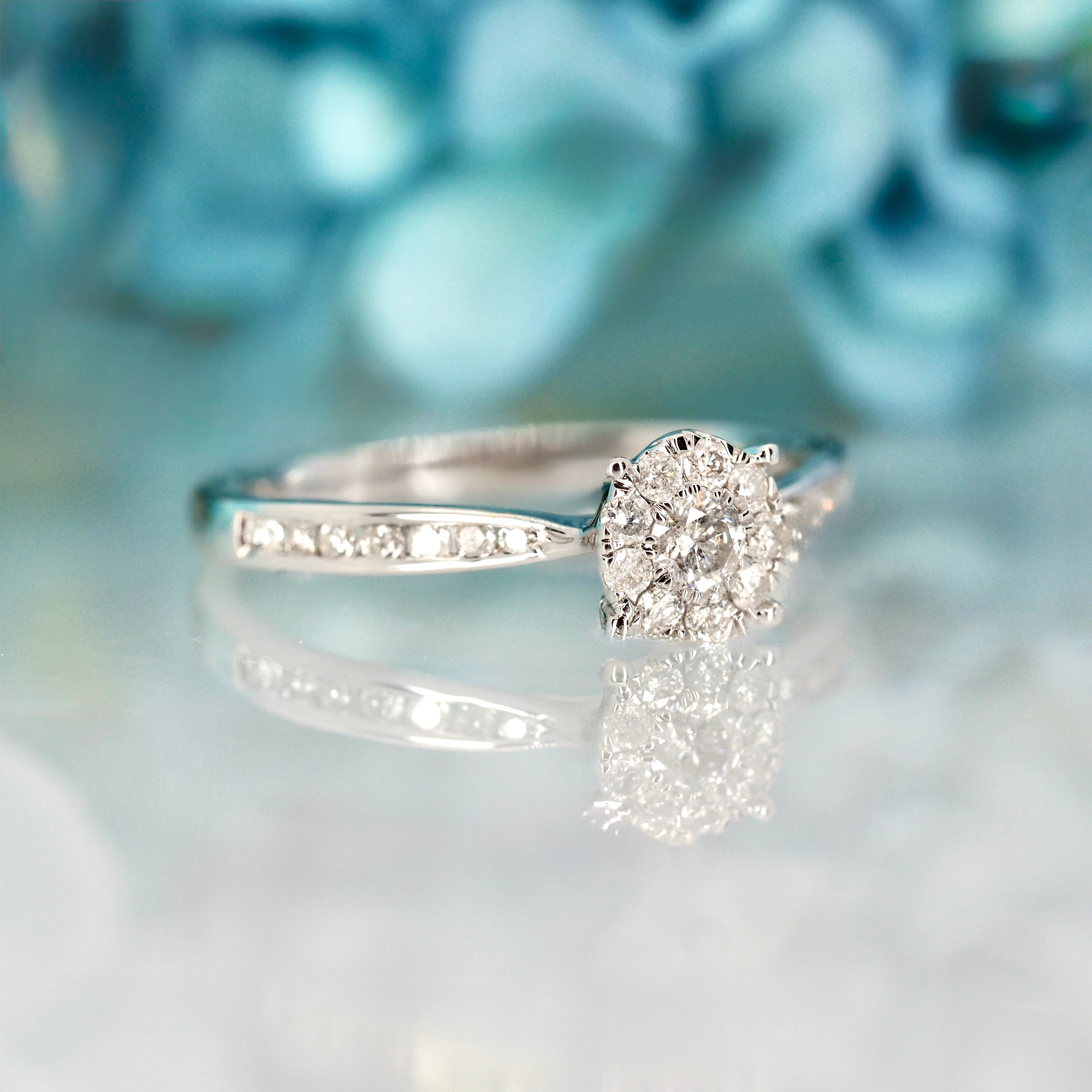 9ct White Gold 0.37ct Round Brilliant Cut Diamond Round Cluster Ring