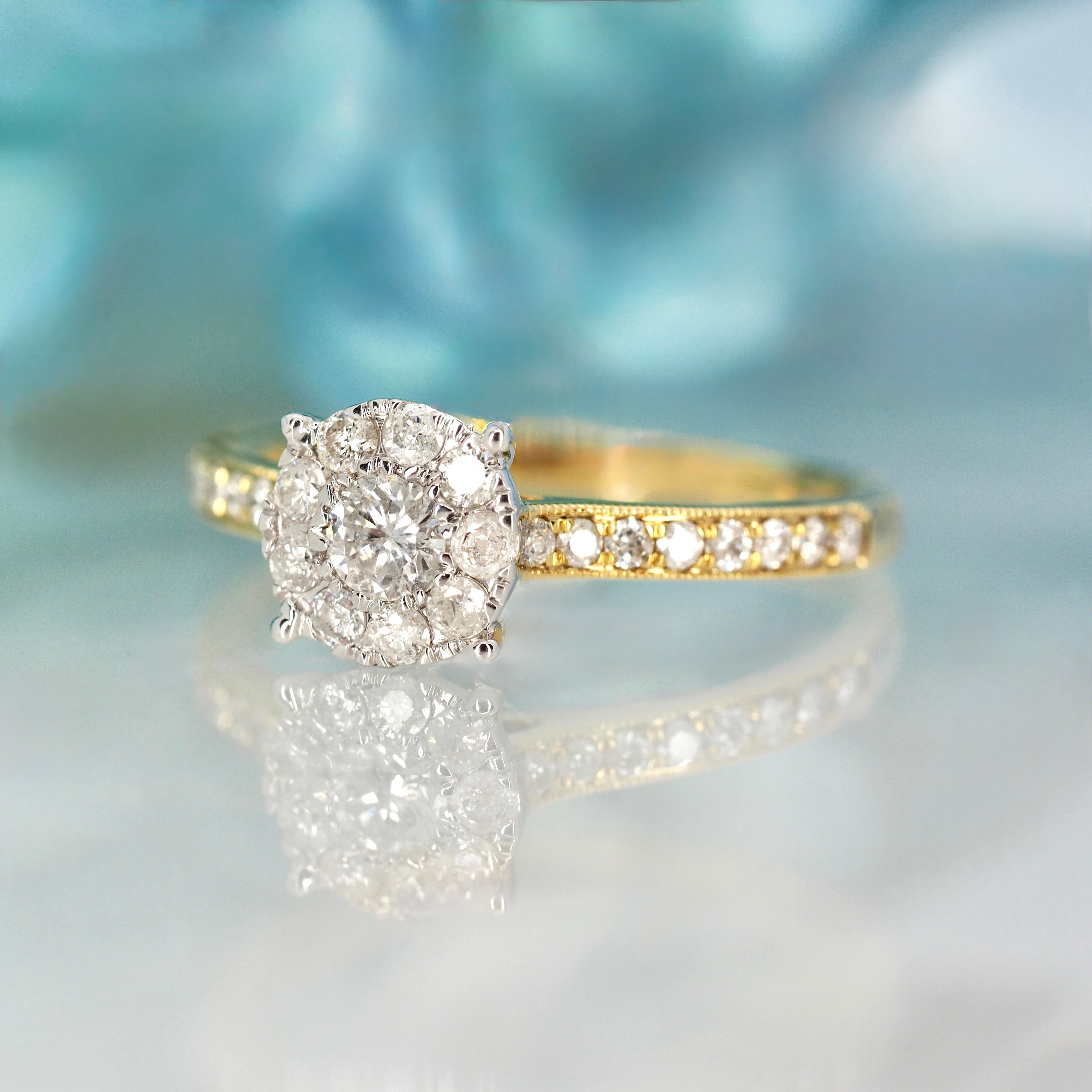 9ct Yellow Gold 0.52ct Round Brilliant Cut Diamond Cluster Ring